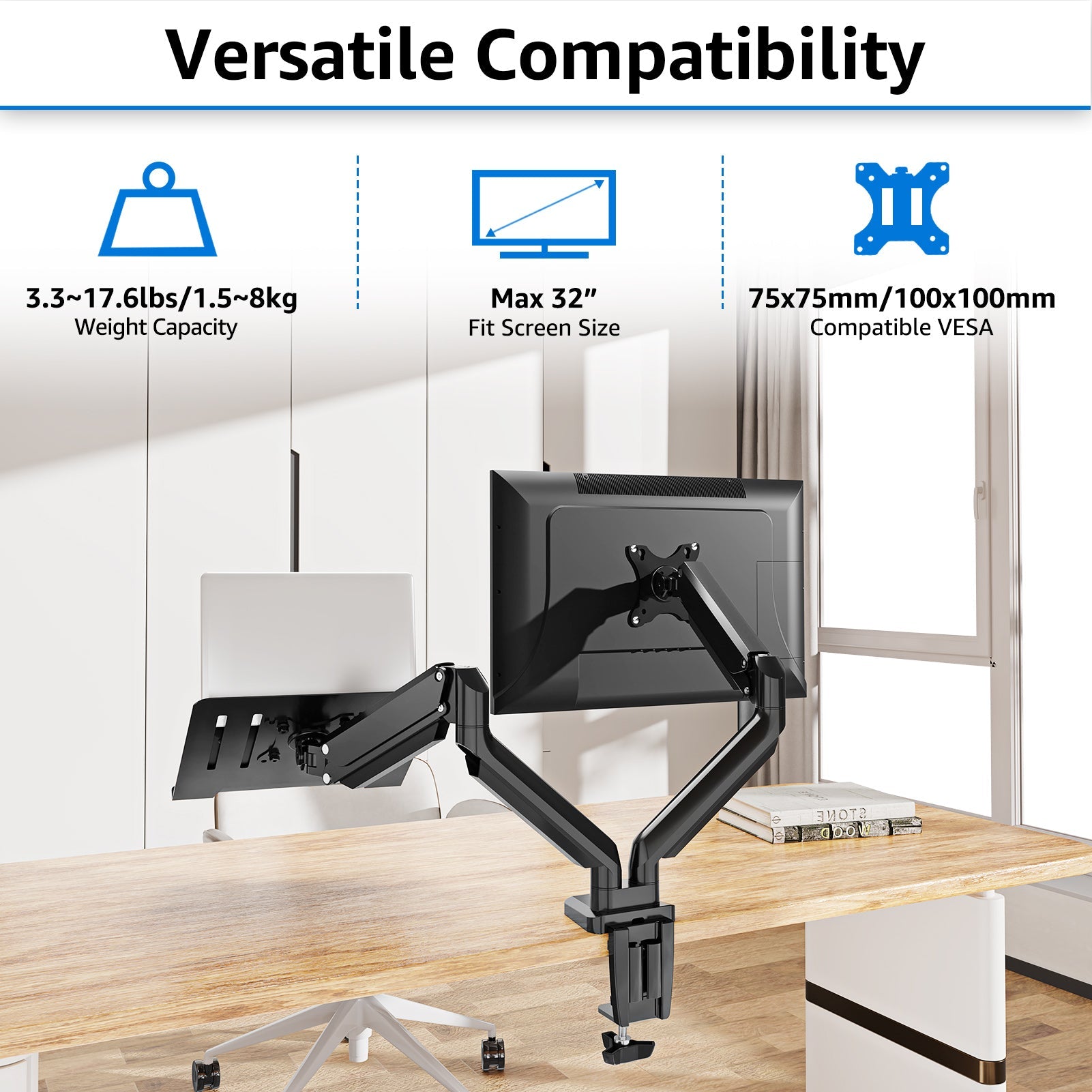 Laptop and Monitor Stand for 13''-17'' Laptop and Max 32'' Monitors MUA4008