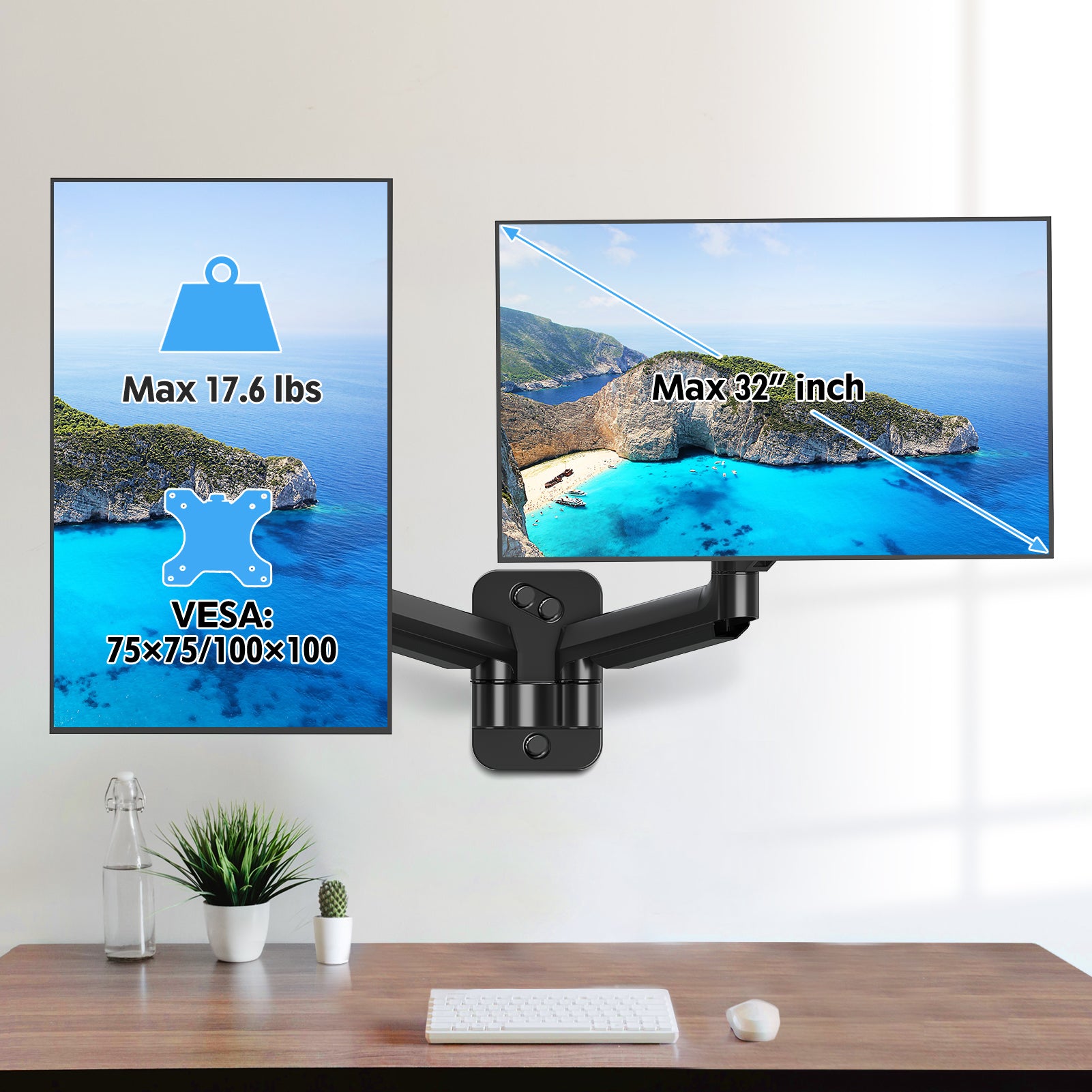 Dual Monitor Wall Mount for 13"-32'' Monitors MUA2012B