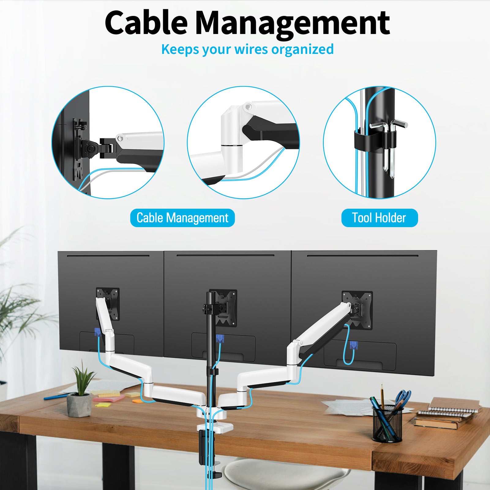 Full Motion Triple Monitor Desk Mount for Max 32'' Monitors MUA8003