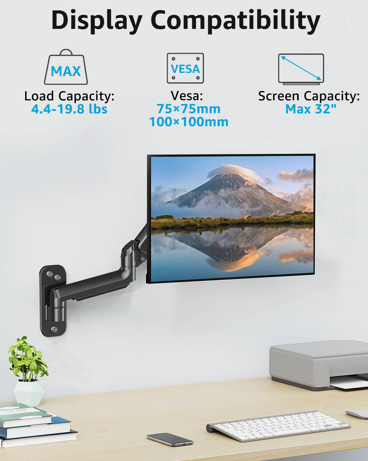 Single Monitor Wall Mount for Max 32'' Monitors MUA2003