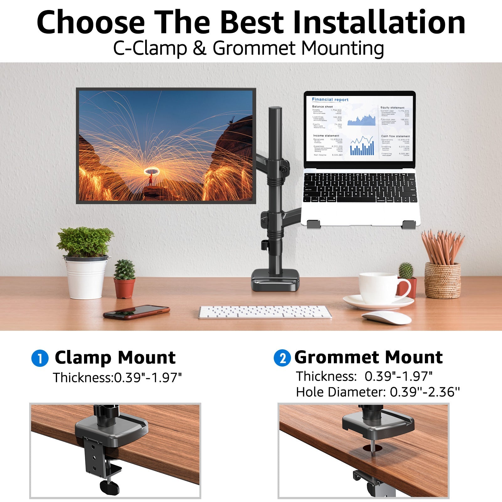 Laptop and Monitor Stand for 13''-17'' Laptop and Max 32'' Monitors MUA4010