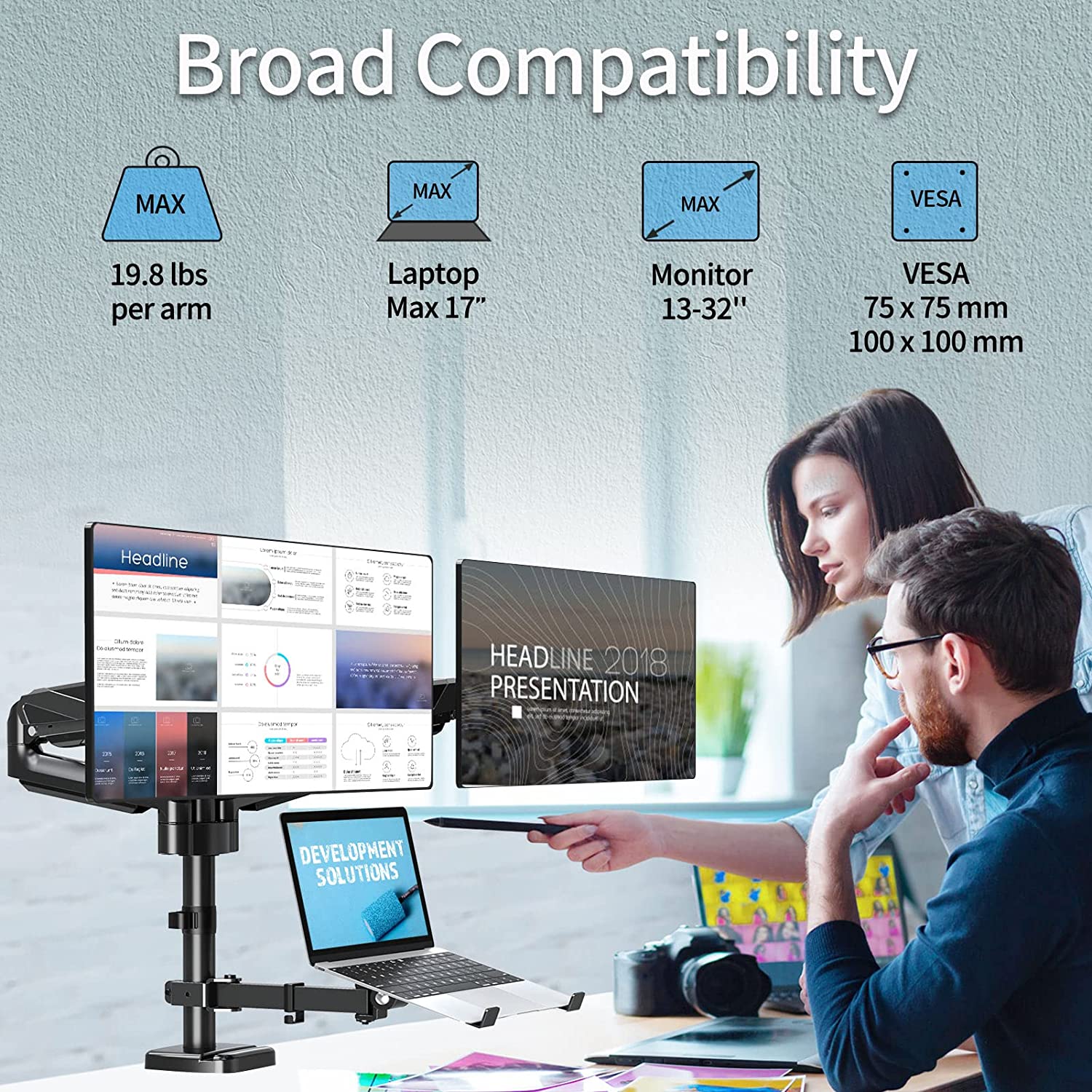 Dual Monitor and Laptop Stand for 13''-32'' Monitors and 10''-17'' Laptop MUA4005