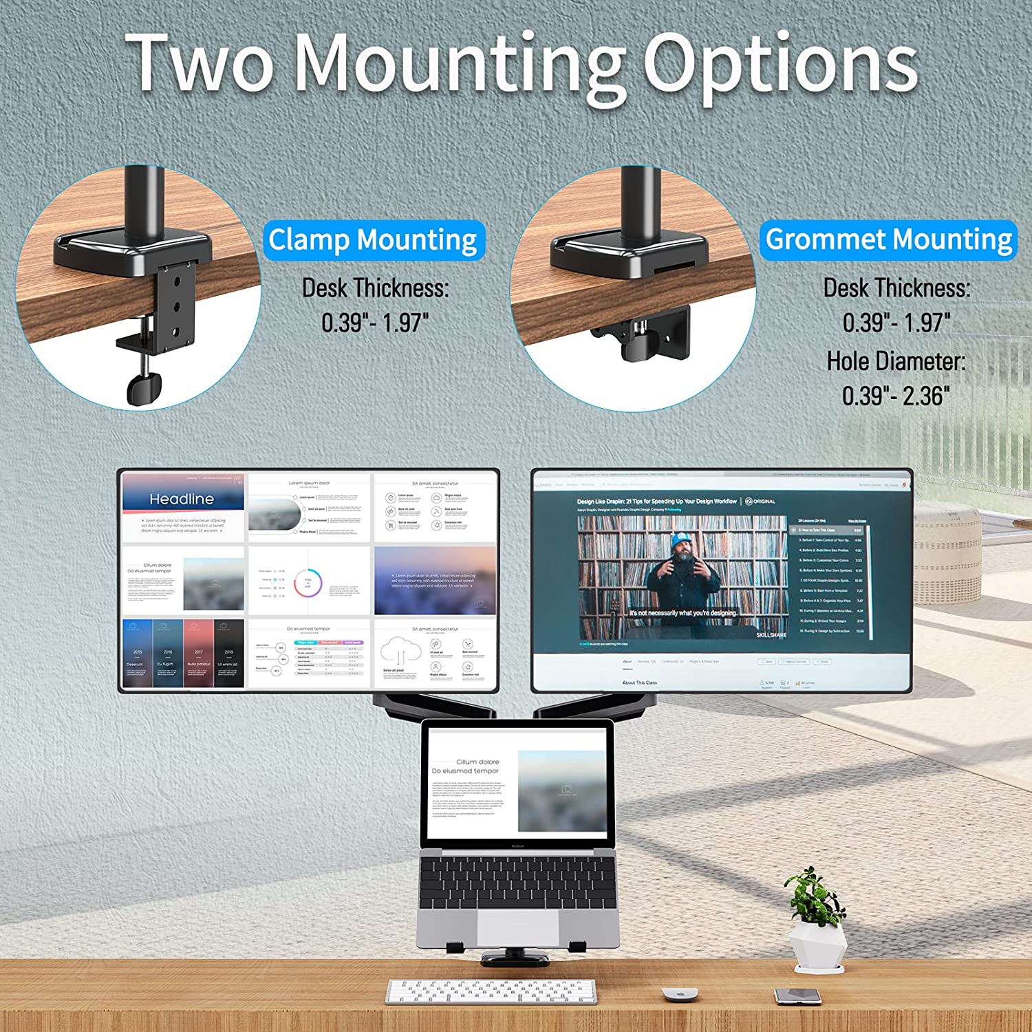 Dual Monitor and Laptop Stand for 13''-32'' Monitors and 10''-17'' Laptop MUA4005