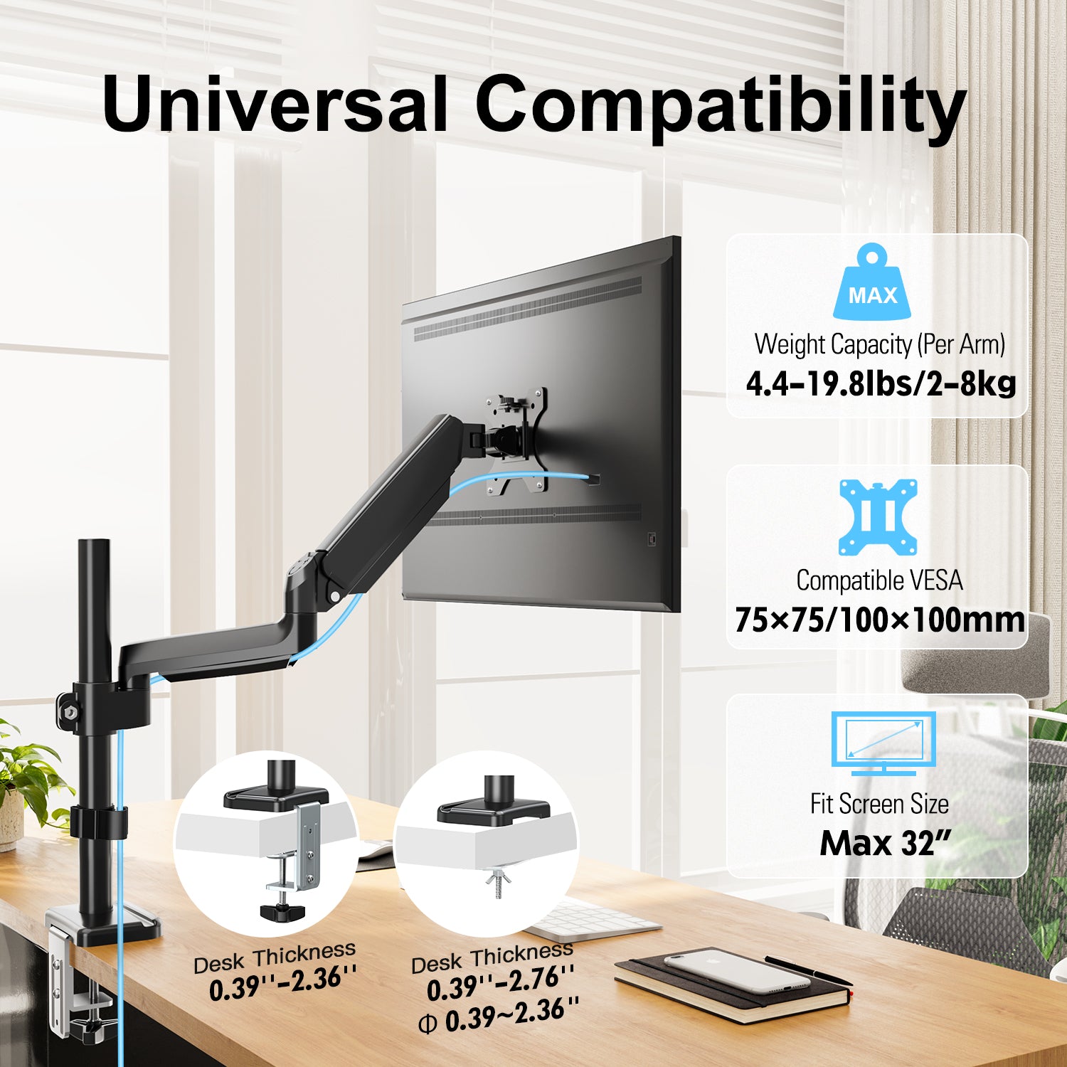 Single Monitor Desk Mount for 13''-32'' Monitors MUA6007