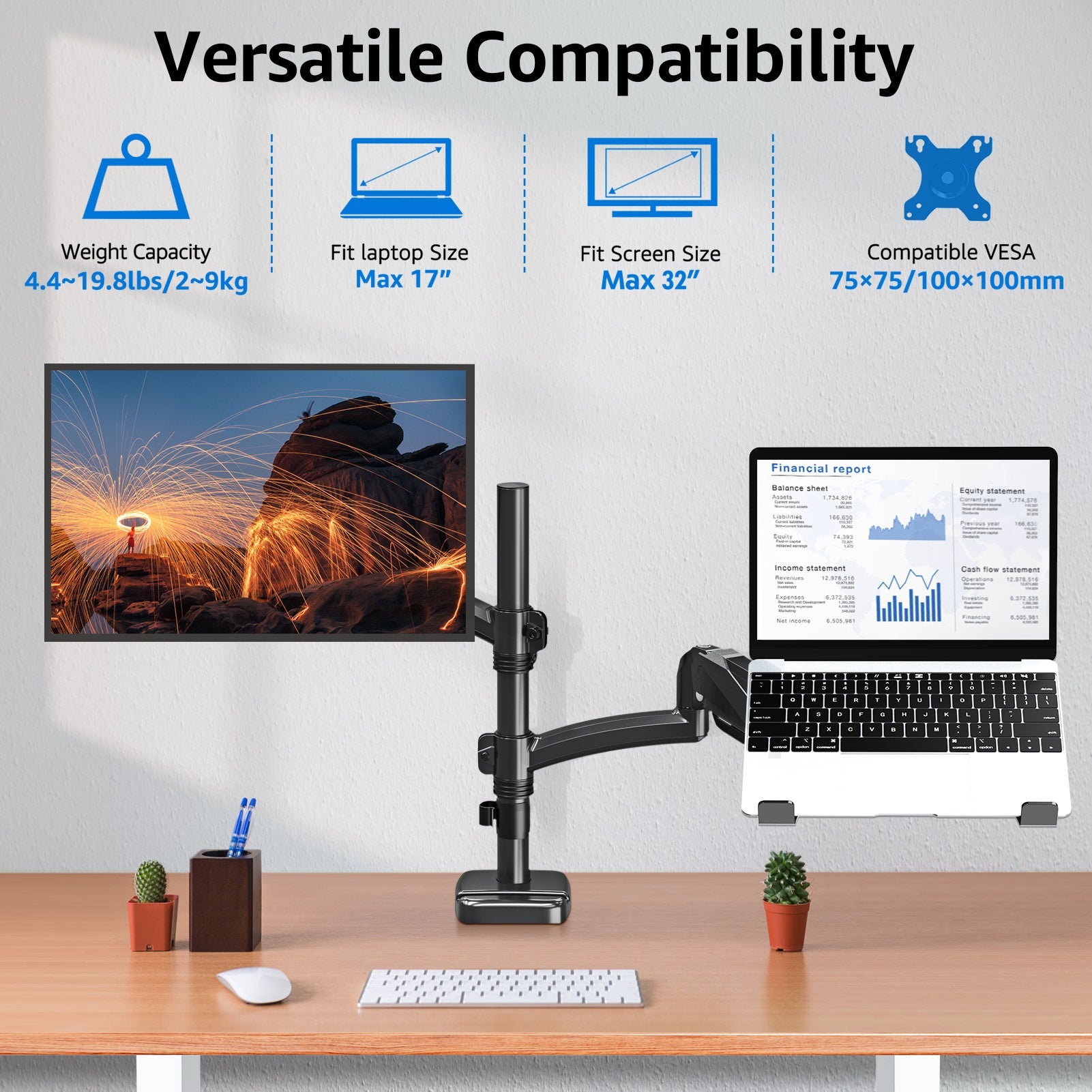 Laptop and Monitor Stand for 13''-17'' Laptop and Max 32'' Monitors MUA4010