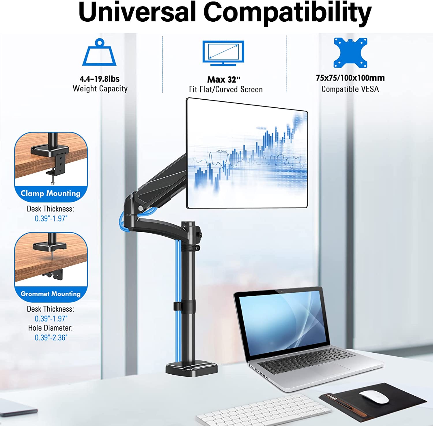 Single Monitor Desk Mount for 17''-32'' Monitors MUA6003