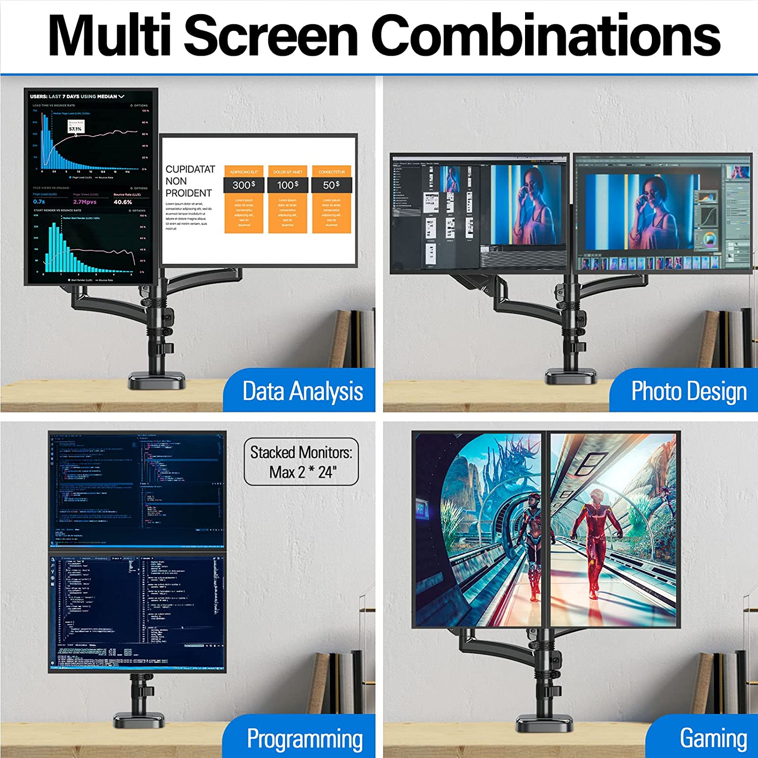 Dual Monitor Desk Mount for 17''-32'' Monitors MUA6004