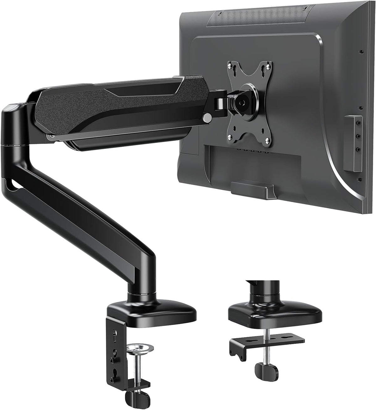 Freelift Single Monitor Desk Mount, Adjustable Gas Spring Monitor Arm Support Max 32 Inch, 4.4-17.6lbs Screen, Computer Monitor Stand Holder with Clamp/Grommet Mounting Base, VESA Mount Bracket, Black