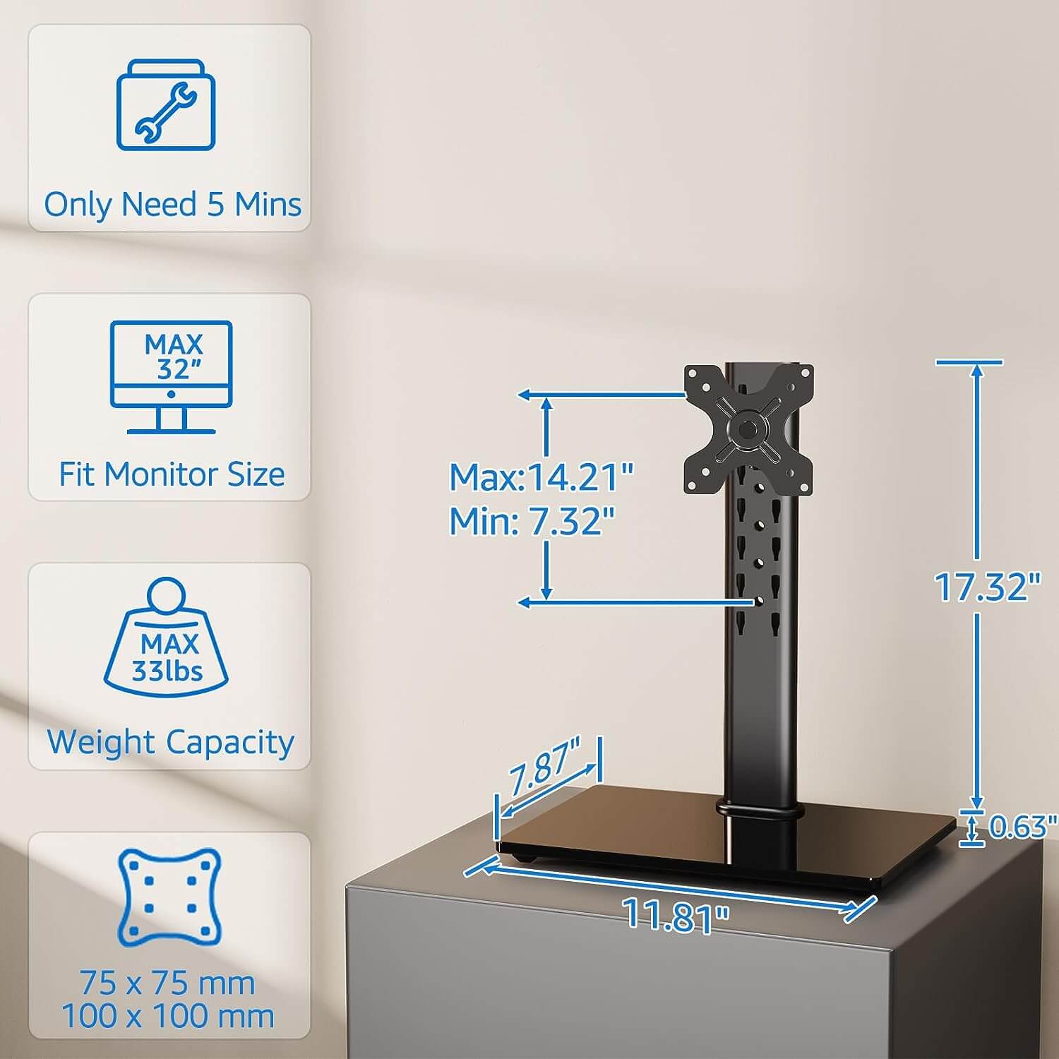 Single Monitor Desk Stand for 13''-32’’ Monitors MUA1003