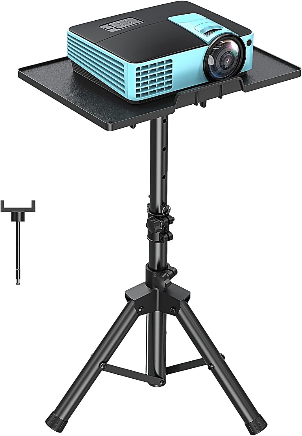 Freelift Projector Stand, 21'' to 34'' Height Adjustable, Portable Projector Tripod with 180° Tilting, Laptop Tripod Stand DJ Rack with Phone Holder for Home, Office, Stage, Studio, Outdoor Movies
