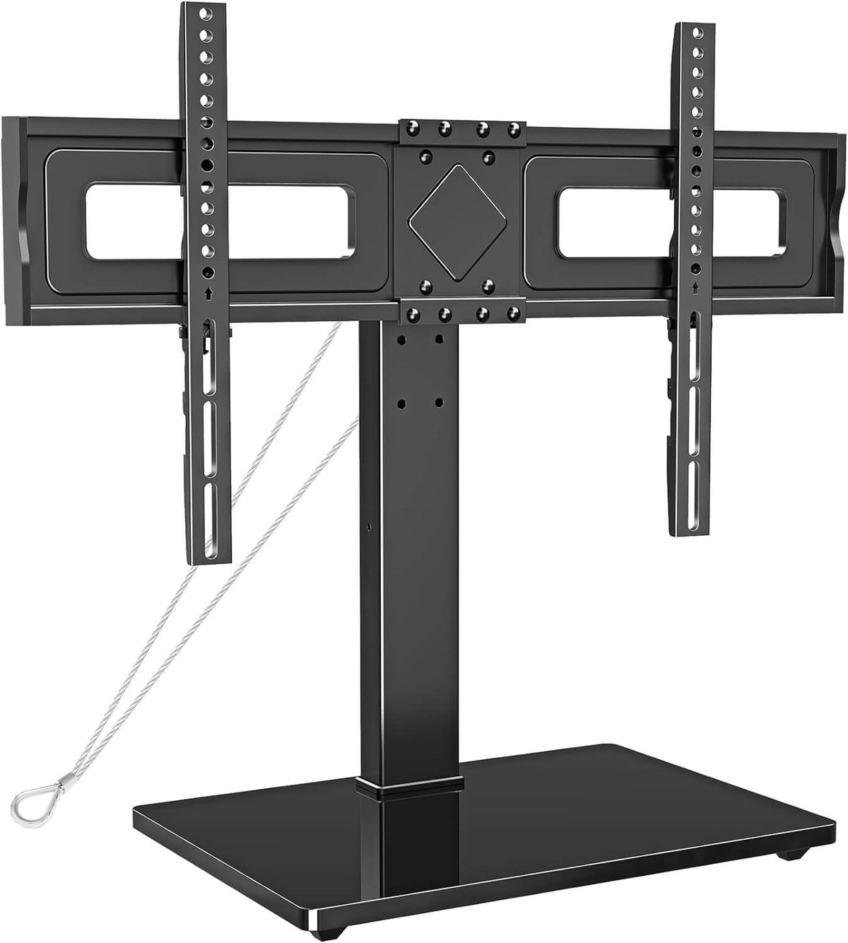 EconoMe Universal TV Stand, Table Top TV Stands for 37 to 65, 70, 75 Inch Flat Screen TVs, Height Adjustable, Tilt, Swivel TV Mount with Tempered Glass Base Hold up to 88lbs, Max VESA 600x400mm