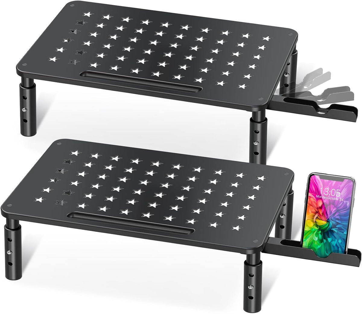 Freelift 2 Pack Monitor Stand , 3 Height Adjustable Stand with Unique Star Mesh for Computer, Laptop, Printer, Notebook, iMac, Premium Metal Monitor Risers for 2 Monitors