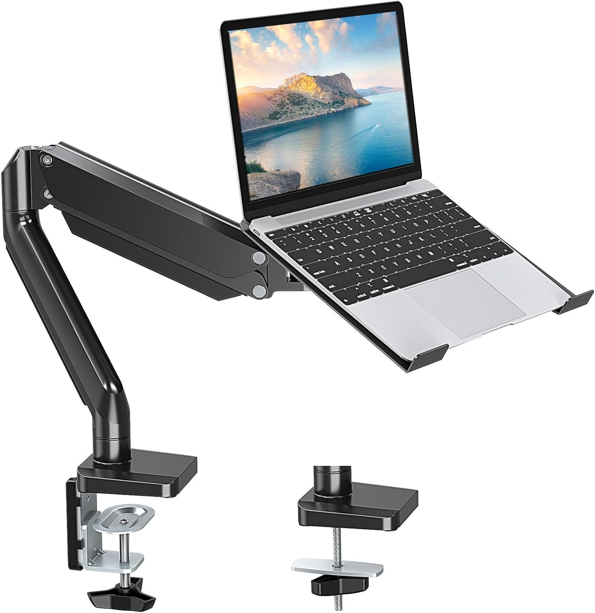 EconoMe Laptop Stand Desk Mount, 2 in 1 Function Monitor Laptop Mount, Aluminum Laptop Arm Fits Max 17" Notebook and 32" Computer Screen, Single Monitor Mount with Laptop Tray, Holds up to 17.6lbs