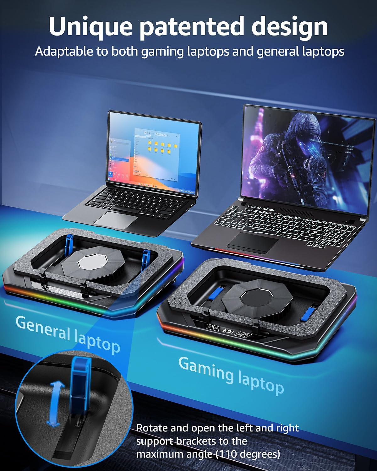 RGB Laptop Cooling Pad for 13-19 Inch Max 3500RPM Gaming Laptop Cooler Laptop Fan Cooling Pad Stand MUR93508B