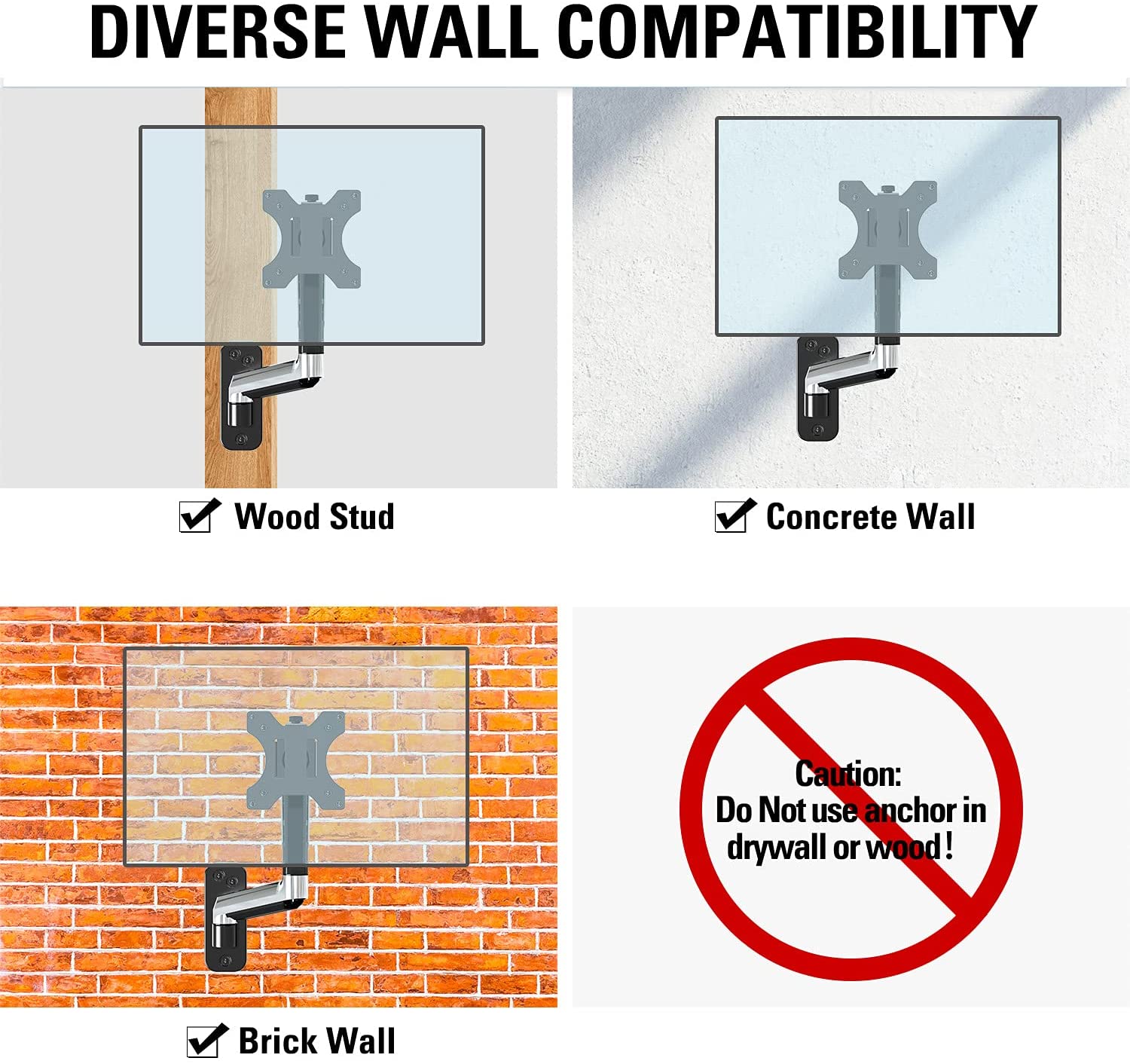 Single Monitor Wall Mount for Max 32'' Monitors MUA2001