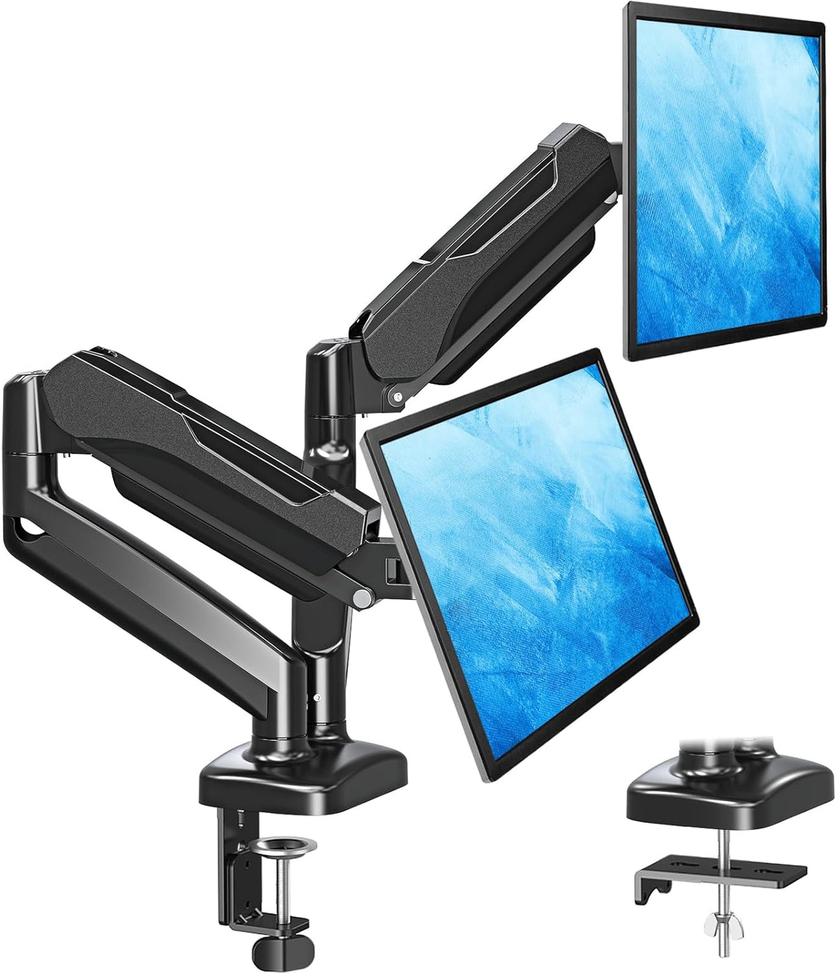 EconoMe Dual Monitor Stand for Desk, Adjustable Gas Spring Double Monitor Mount Holds 4.4-17.6 lbs and 13-32 Inch Screens, Monitor Arms for 2 Monitors, VESA 75x75 100x100 with C-clamp& Grommet, Black
