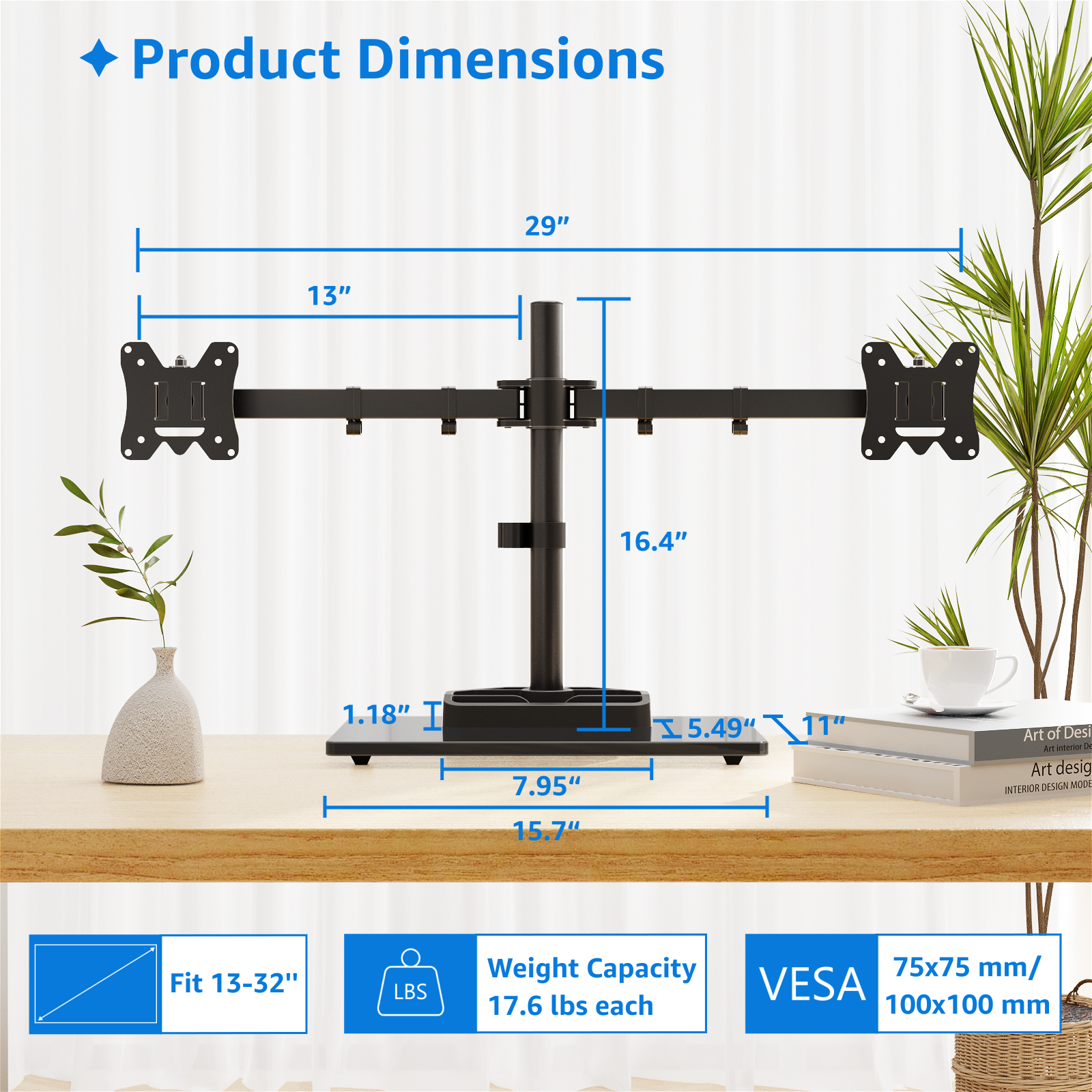 Dual Monitor Desk Stand for 13''-27’’ Monitors MUA1014