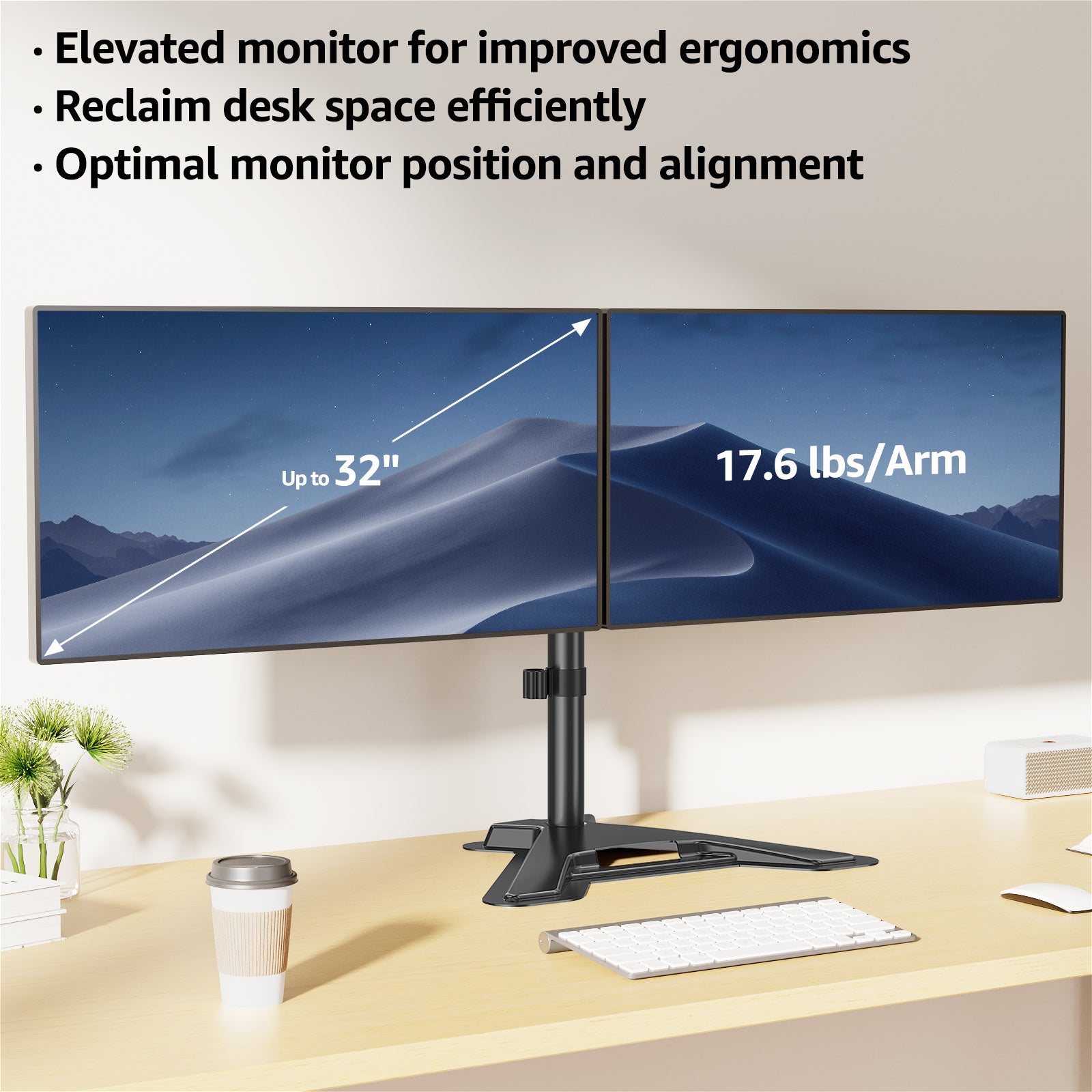 Dual Monitor Desk Stand for Max 27'' Monitors MUA1002