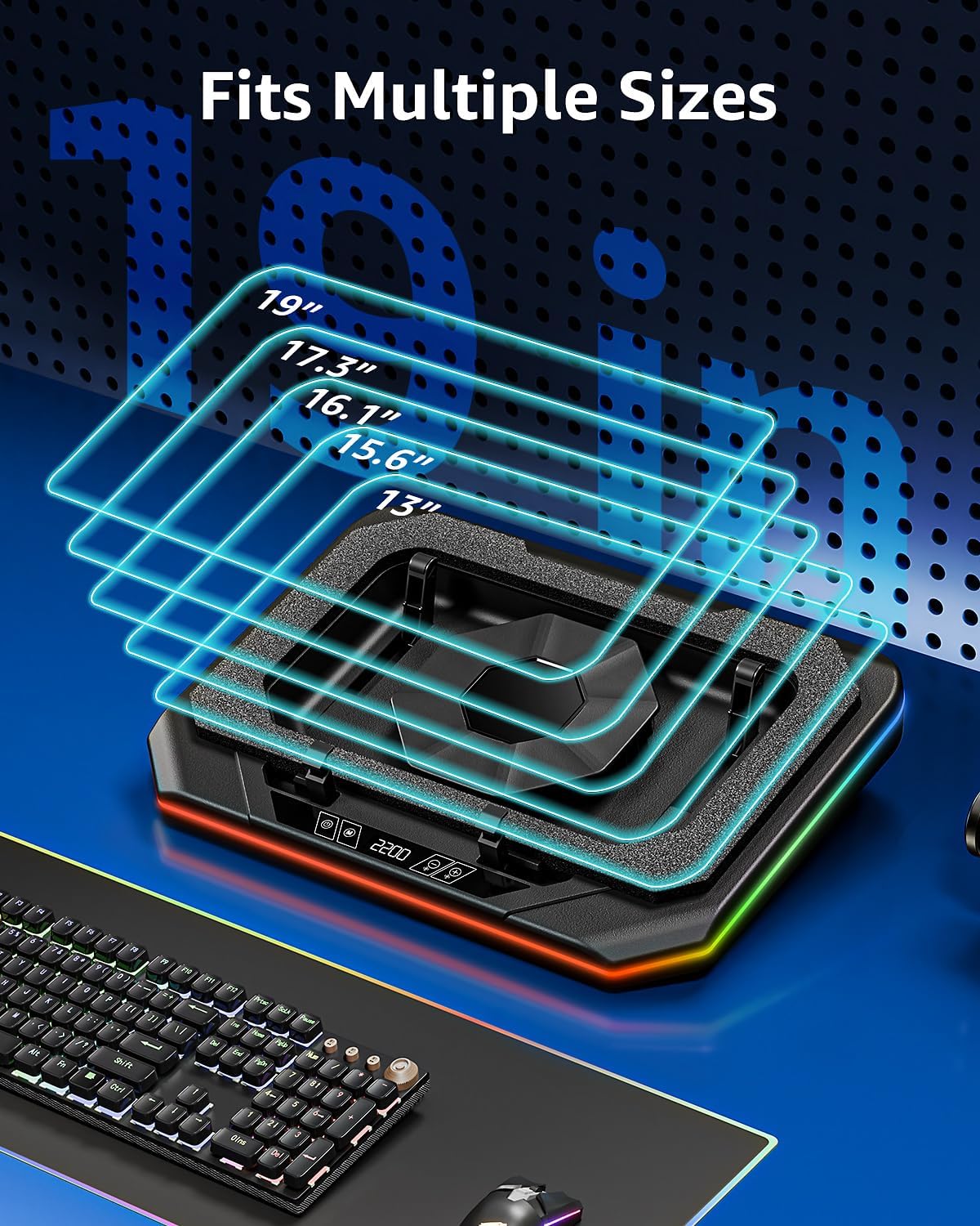 RGB Laptop Cooling Pad for 13-19 Inch Max 3500RPM Gaming Laptop Cooler Laptop Fan Cooling Pad Stand MUR93508B
