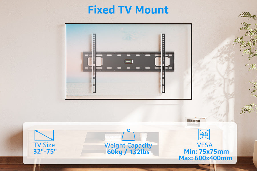 TV Wall Mount Heavy Duty Alloy Steel 32-75inch Fixed 60kg/132lbs MUT0083-F