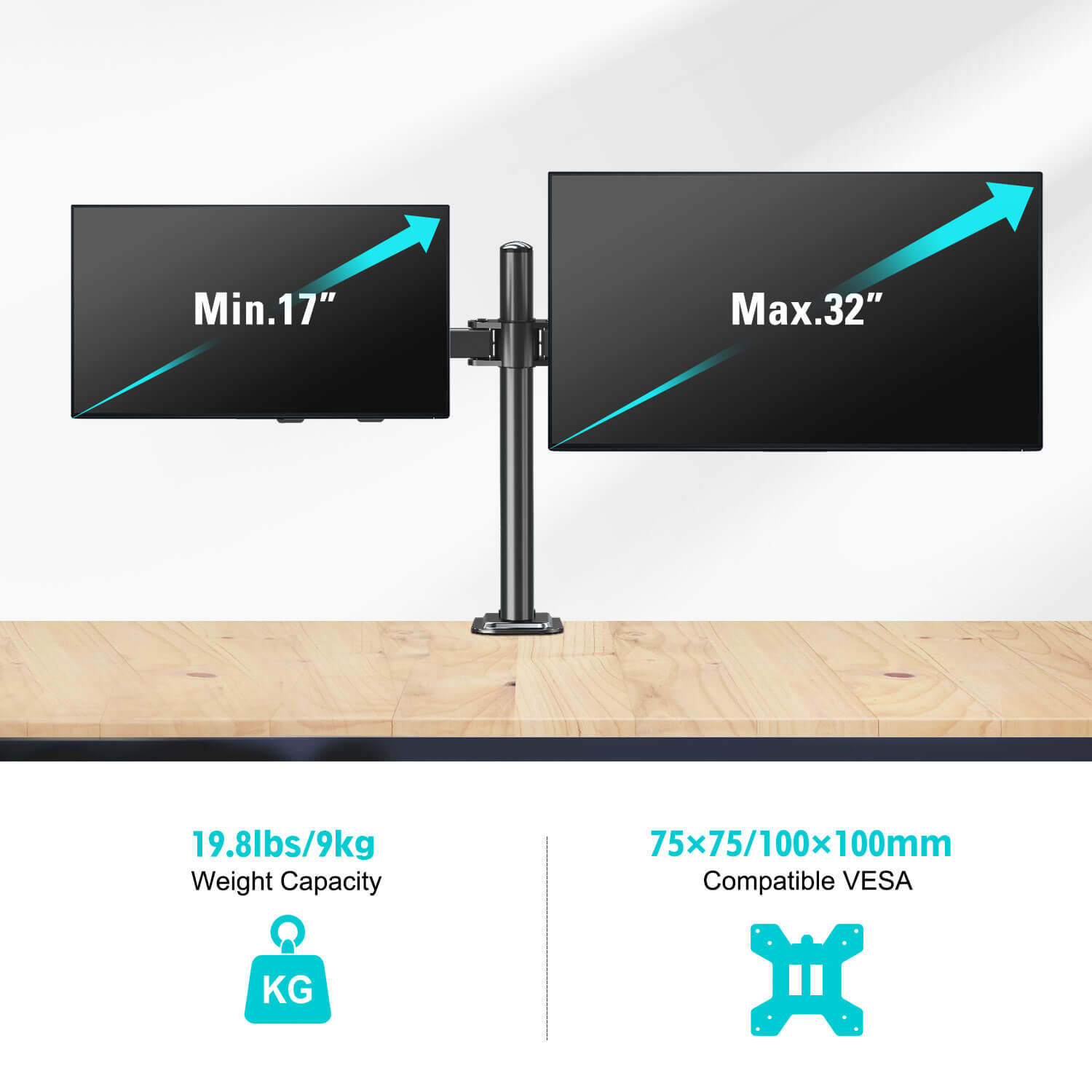 Full Motion Dual Monitor Desk Mount for 17''-32'' Monitors MUA0002