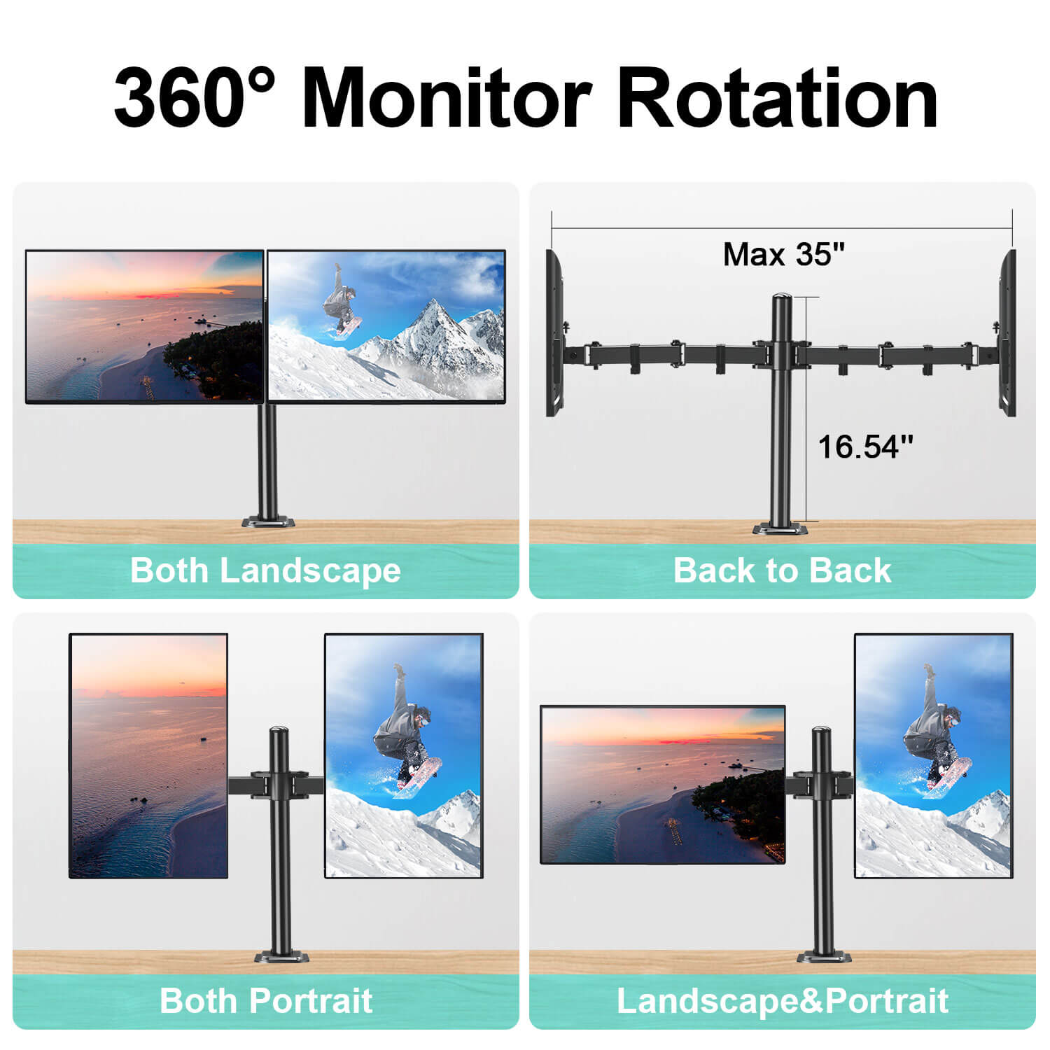Full Motion Dual Monitor Desk Mount for 17''-32'' Monitors MUA0002