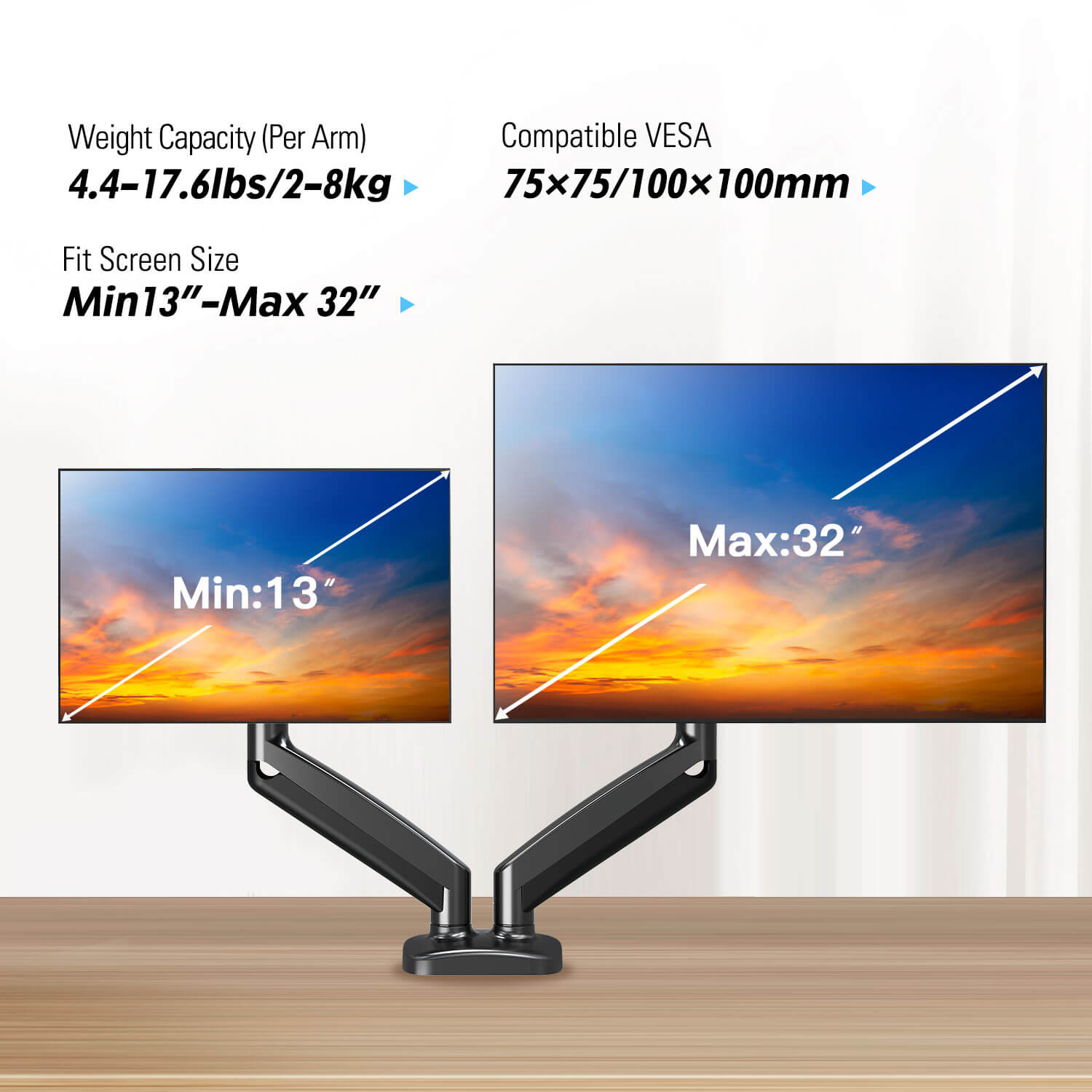 Dual Monitor Desk Mount for Max 32'' Monitors MUA0005