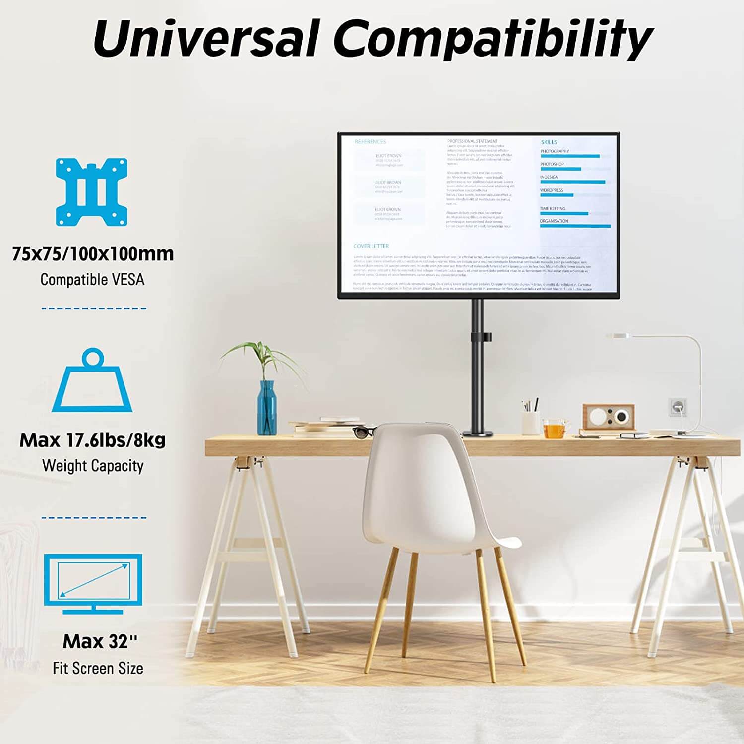 Single Monitor Tall Desk Mount for 13''-32'' Monitors MUA3003