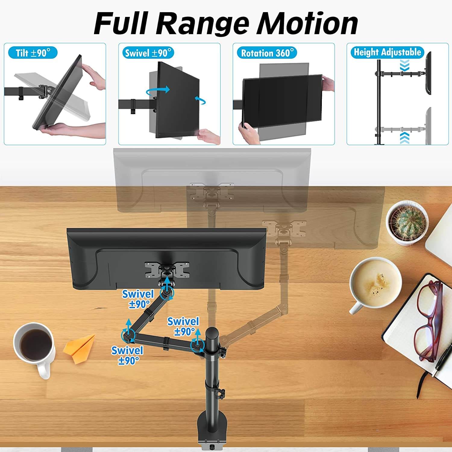 Single Monitor Tall Desk Mount for 13''-32'' Monitors MUA3003