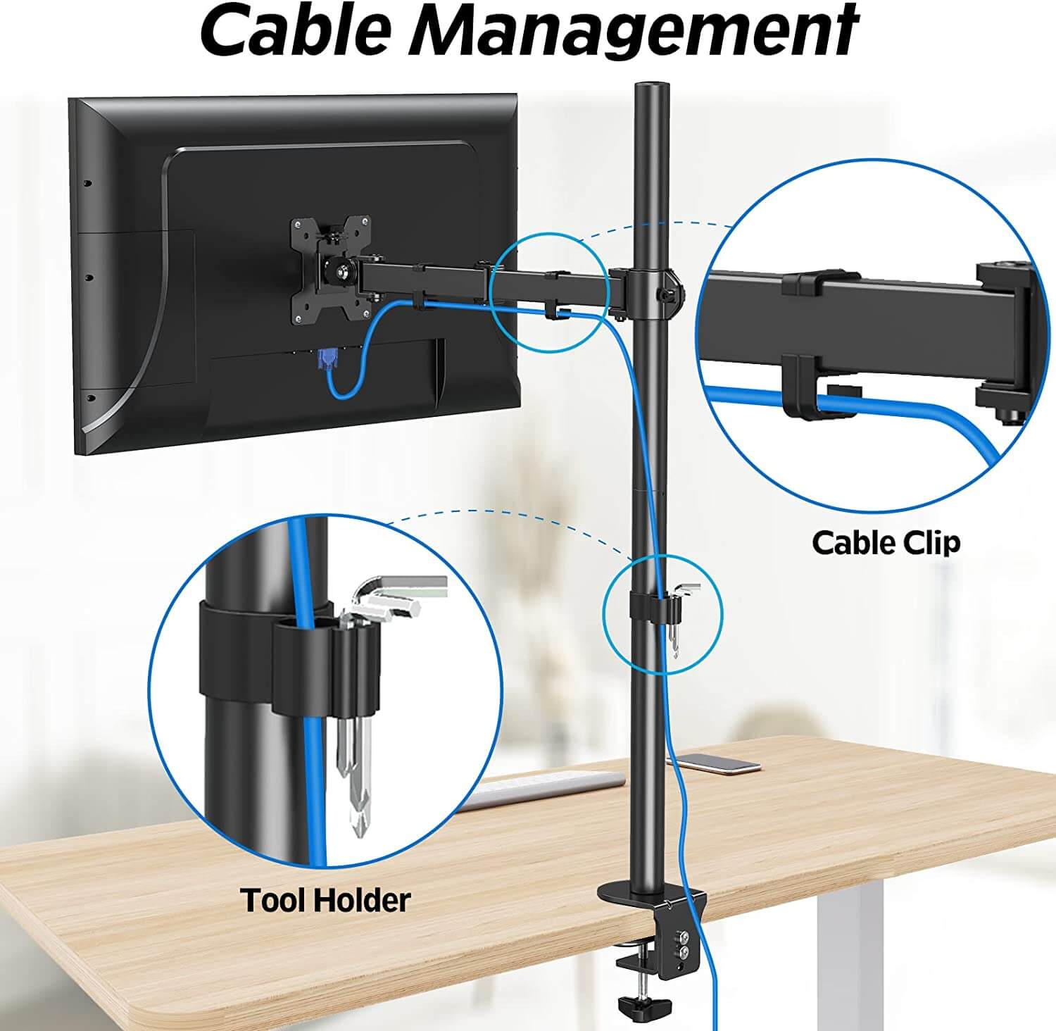 Single Monitor Tall Desk Mount for 13''-32'' Monitors MUA3003