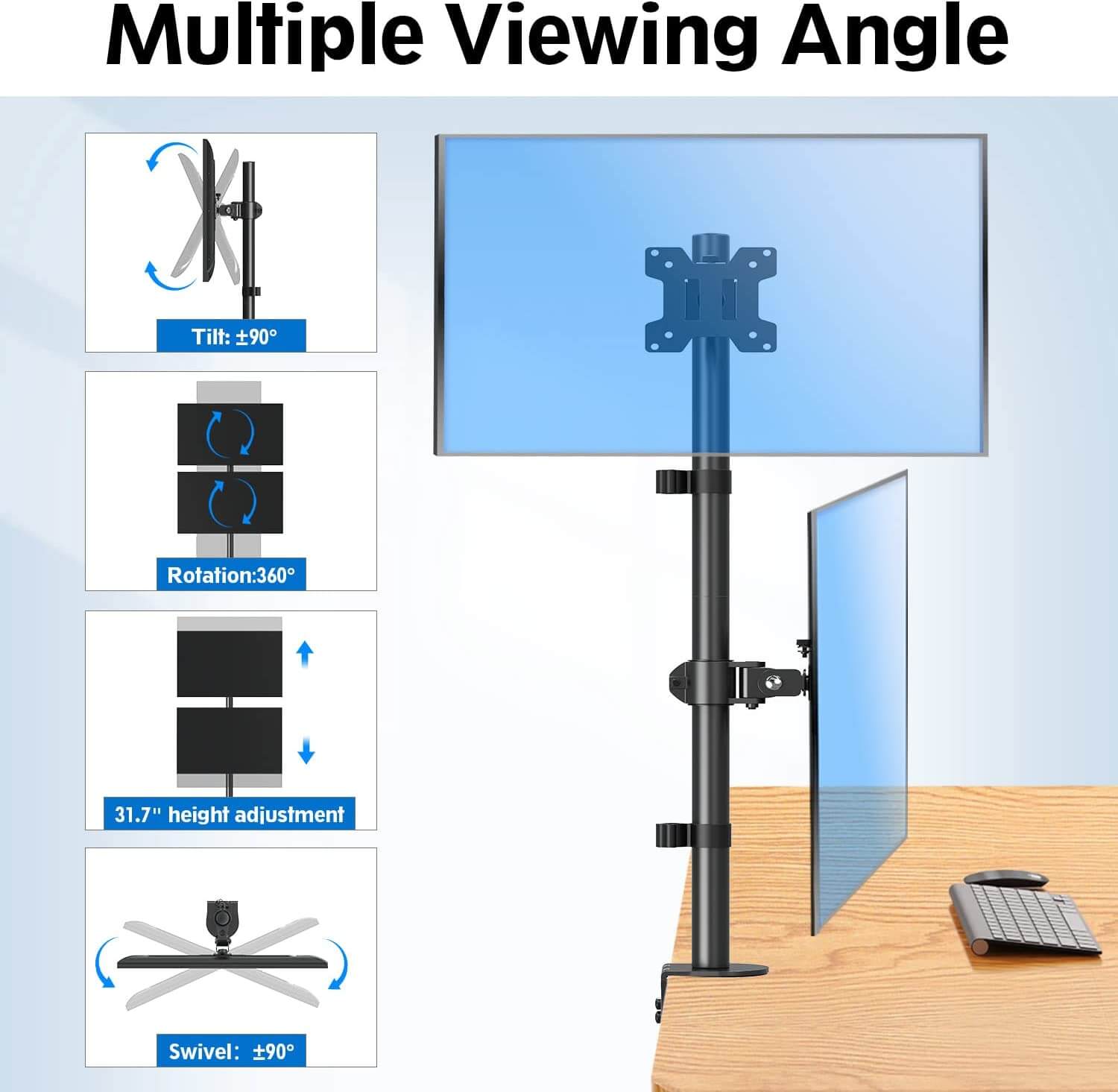 Vertical Dual Monitor Desk Mount for Max 32'' Monitors MUA3004