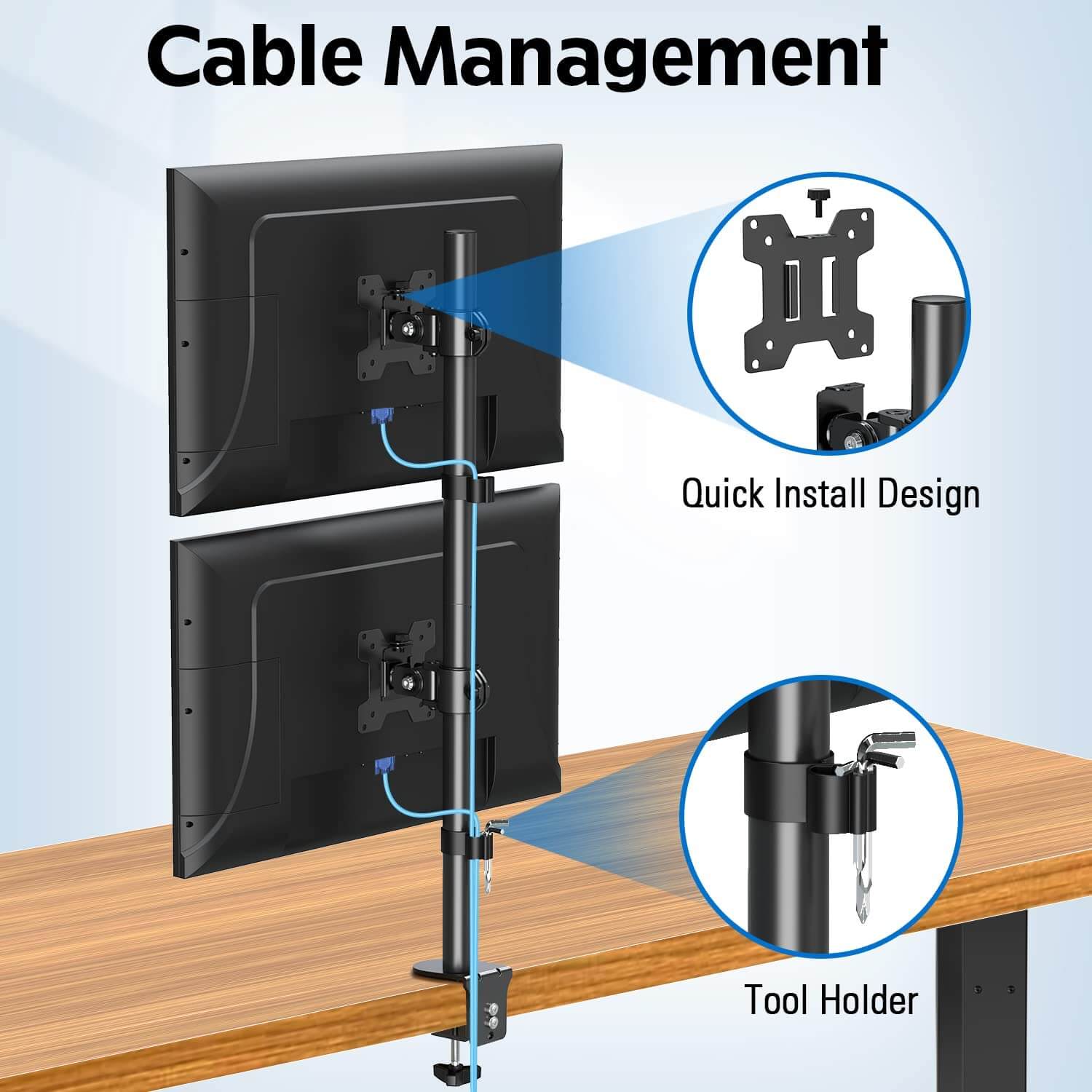 Vertical Dual Monitor Desk Mount for Max 32'' Monitors MUA3004
