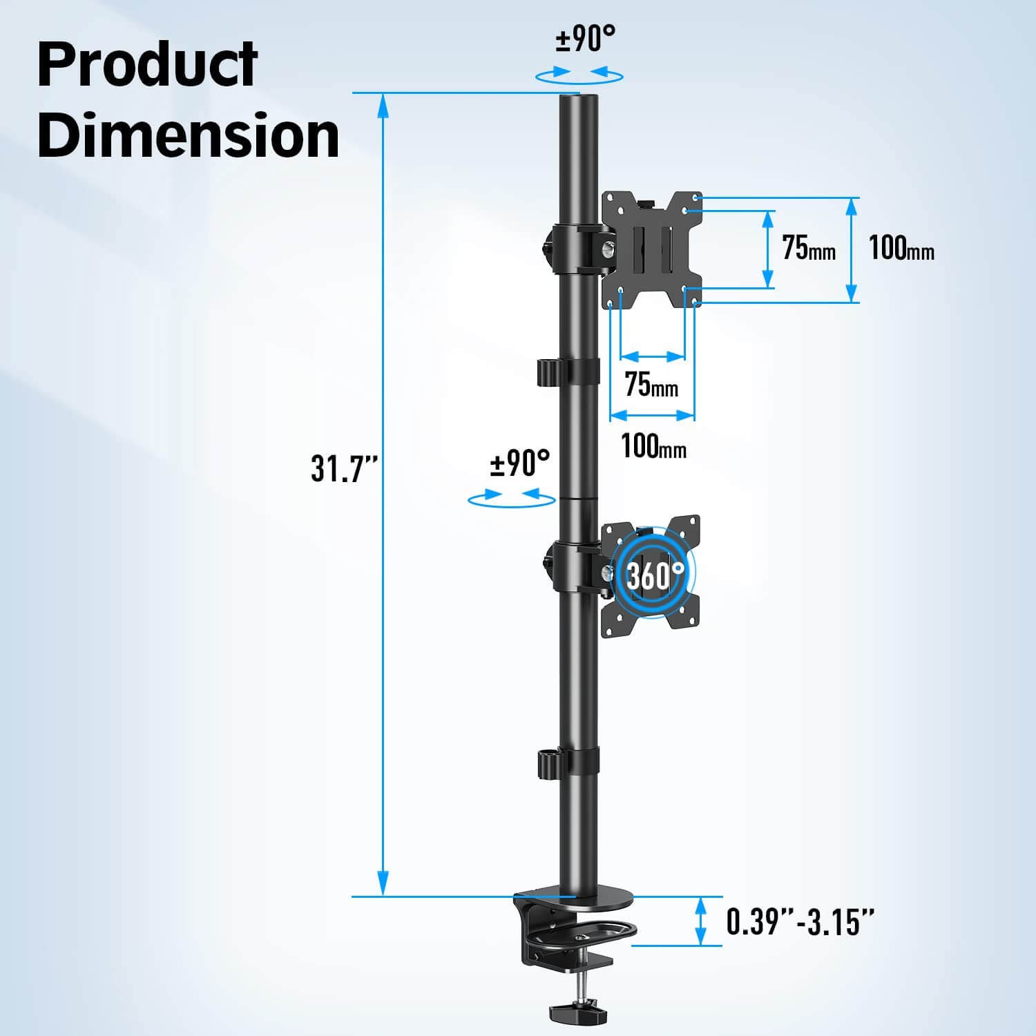 Vertical Dual Monitor Desk Mount for Max 32'' Monitors MUA3004