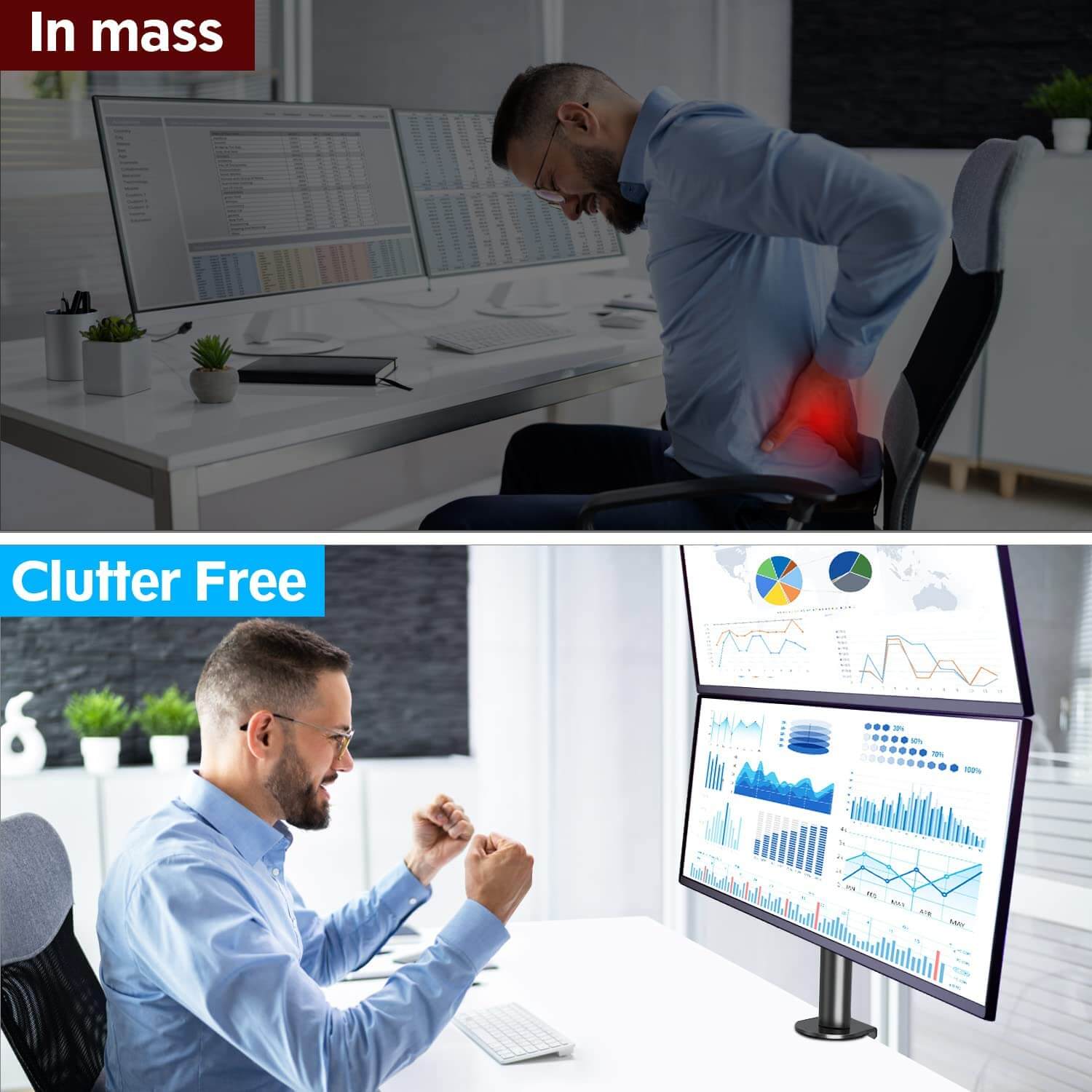 Vertical Dual Monitor Desk Mount for Max 32'' Monitors MUA3004