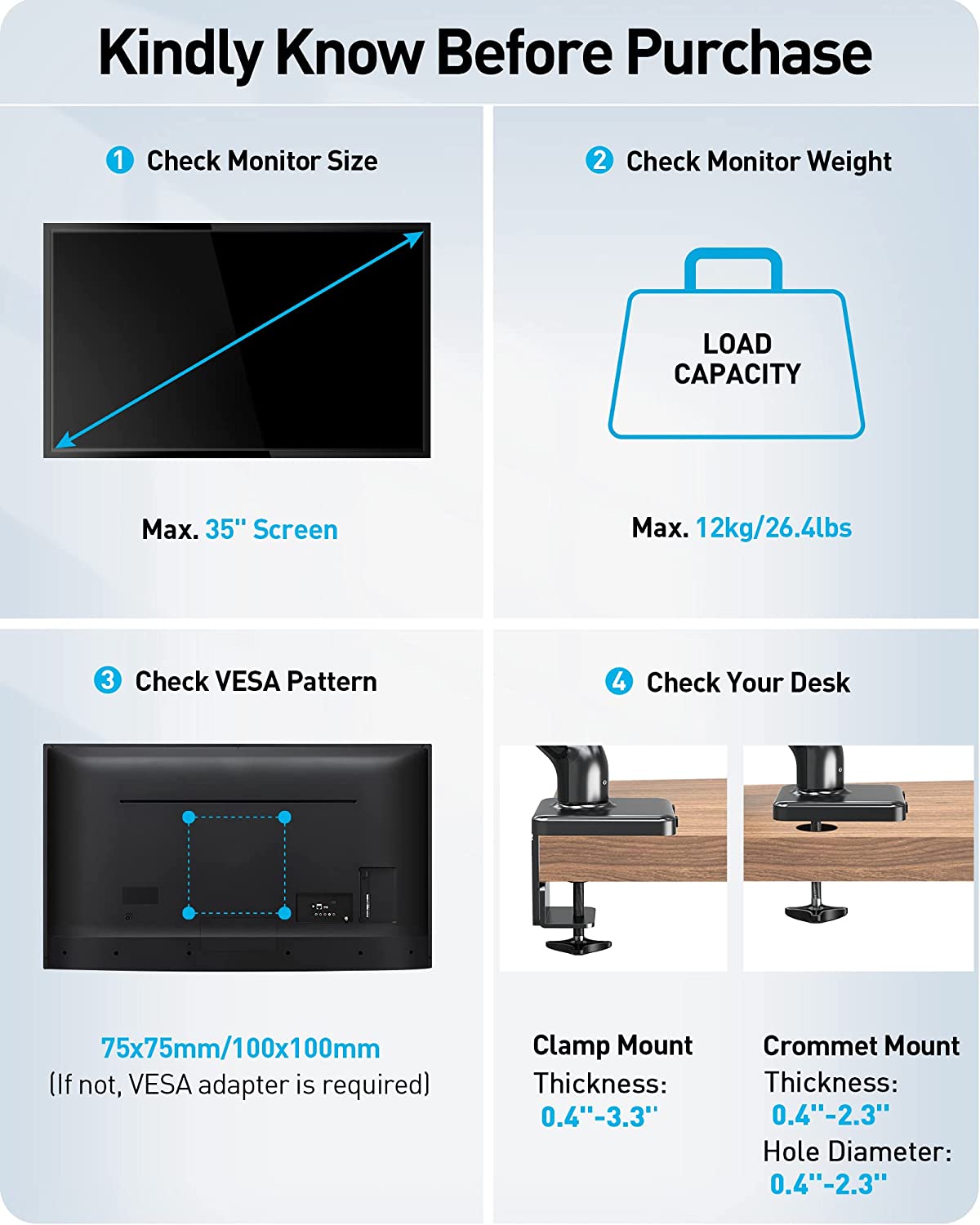 Ultrawide Single Monitor Desk Mount for 13''-35'' Monitors MUM-7001