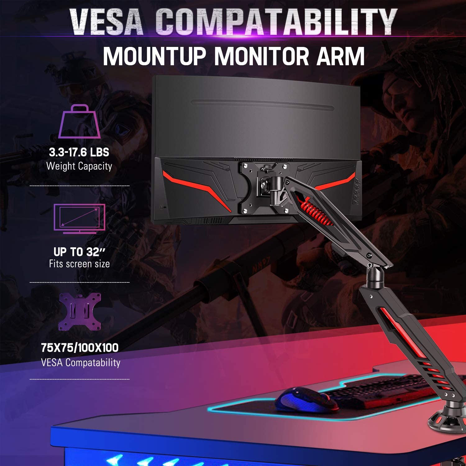 Single Monitor Desk Mount for 17''-32'' Monitors MUA0027