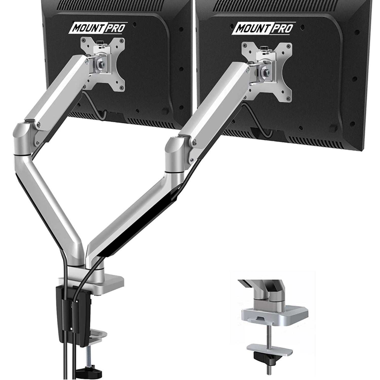 Dual Arms Cast Aluminum Monitor Desk Mount