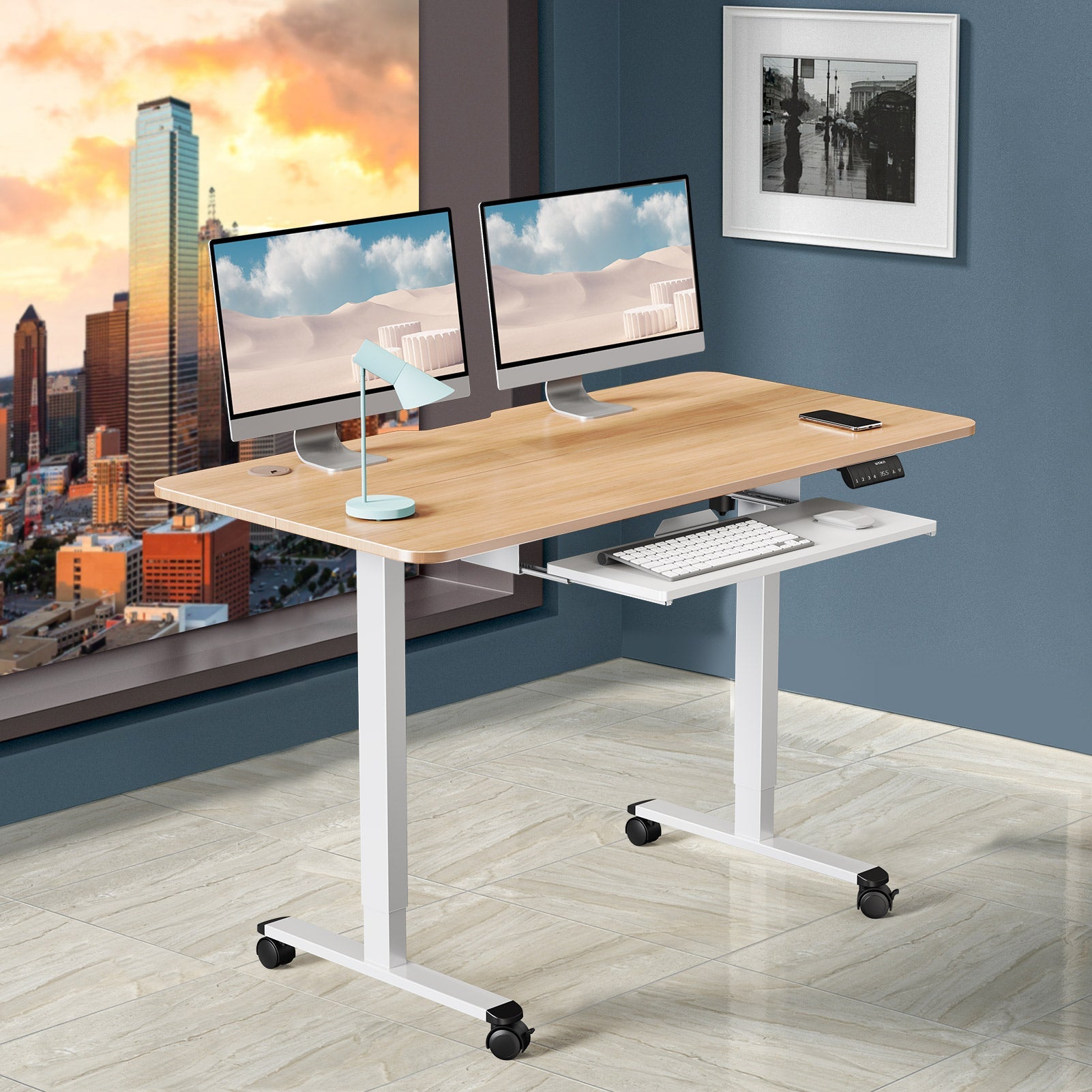 WOKA Electric Height Adjustable Standing Desk with Keyboard Tray