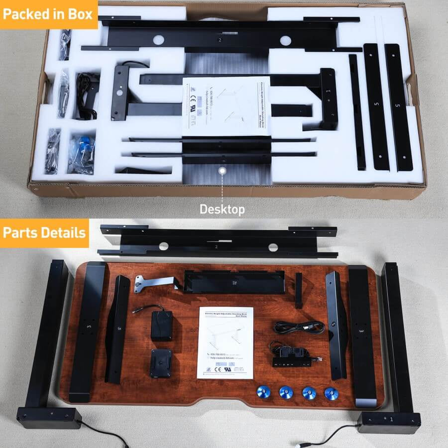 Mahogany sit stand desk for home office ships out in one package