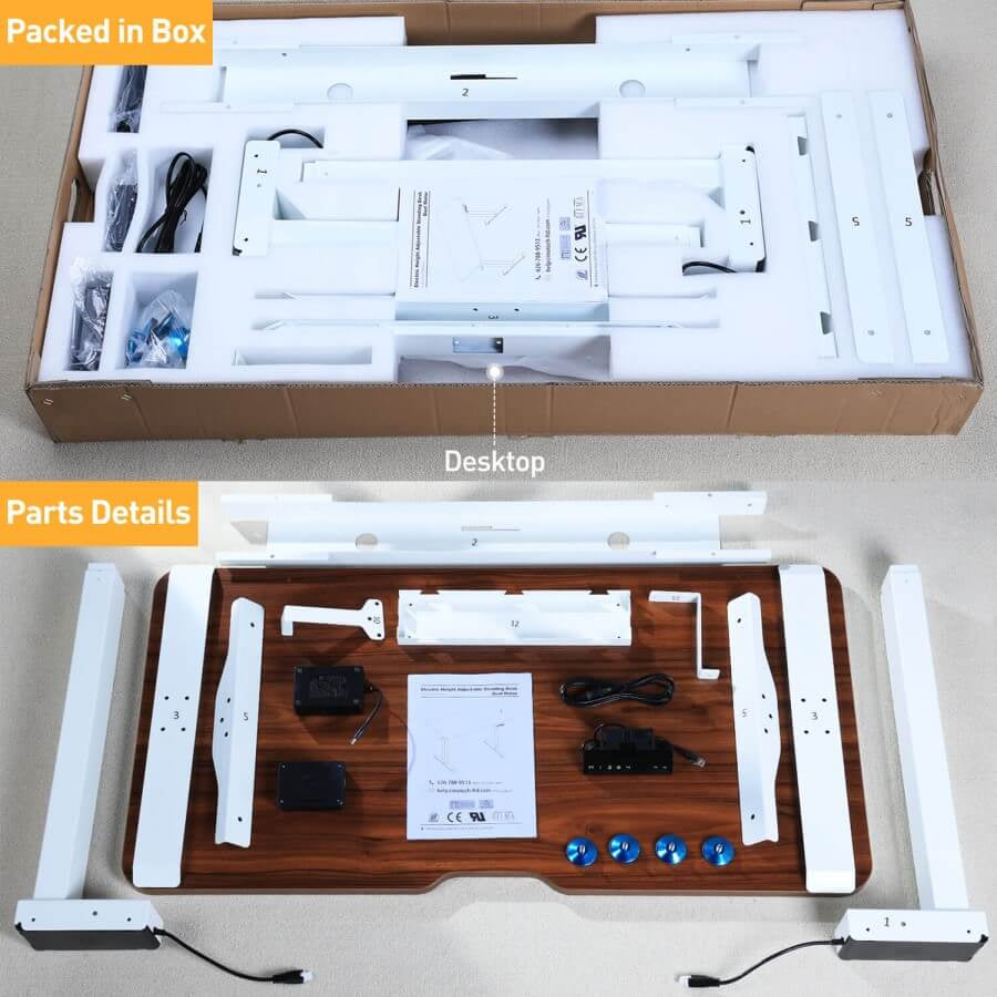 Walnut Top standing desk ships out in one package with all parts included