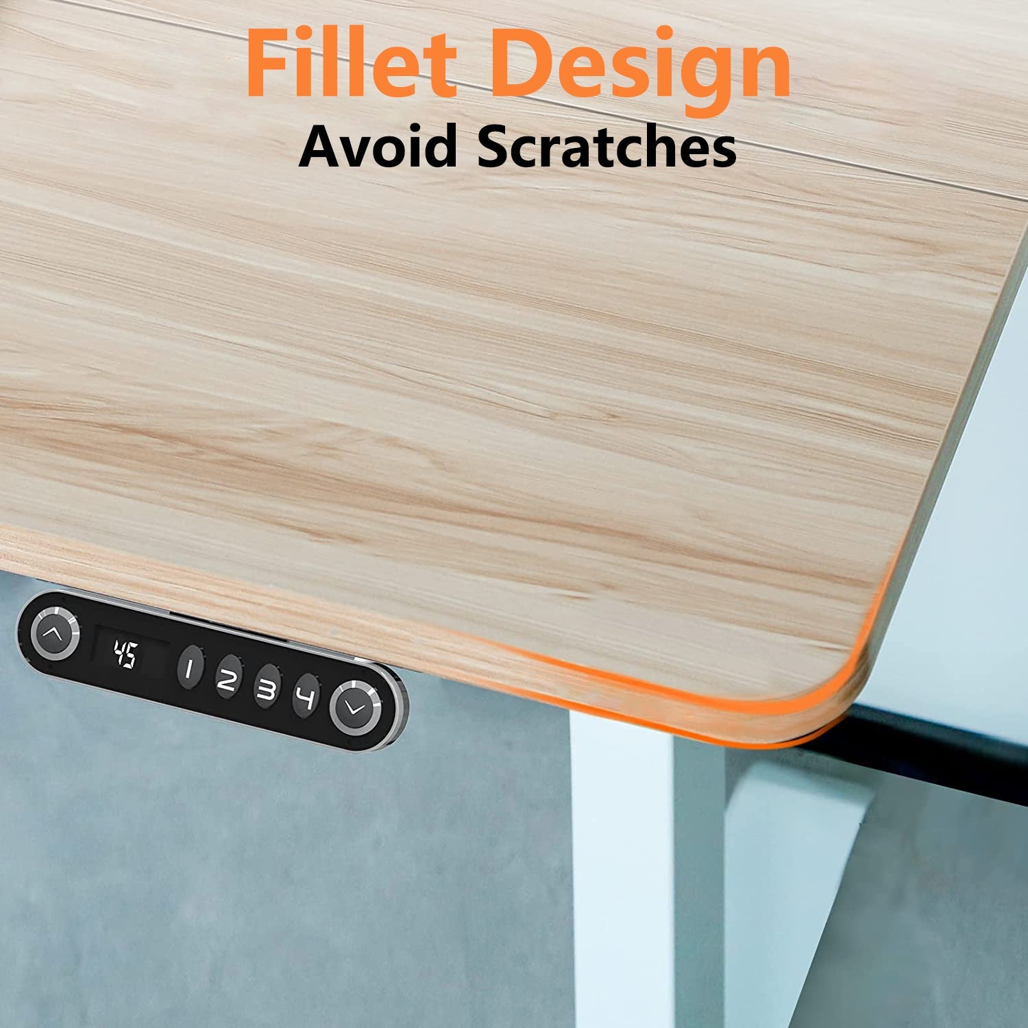 Oak standing desk with fillet design to avoid scratches