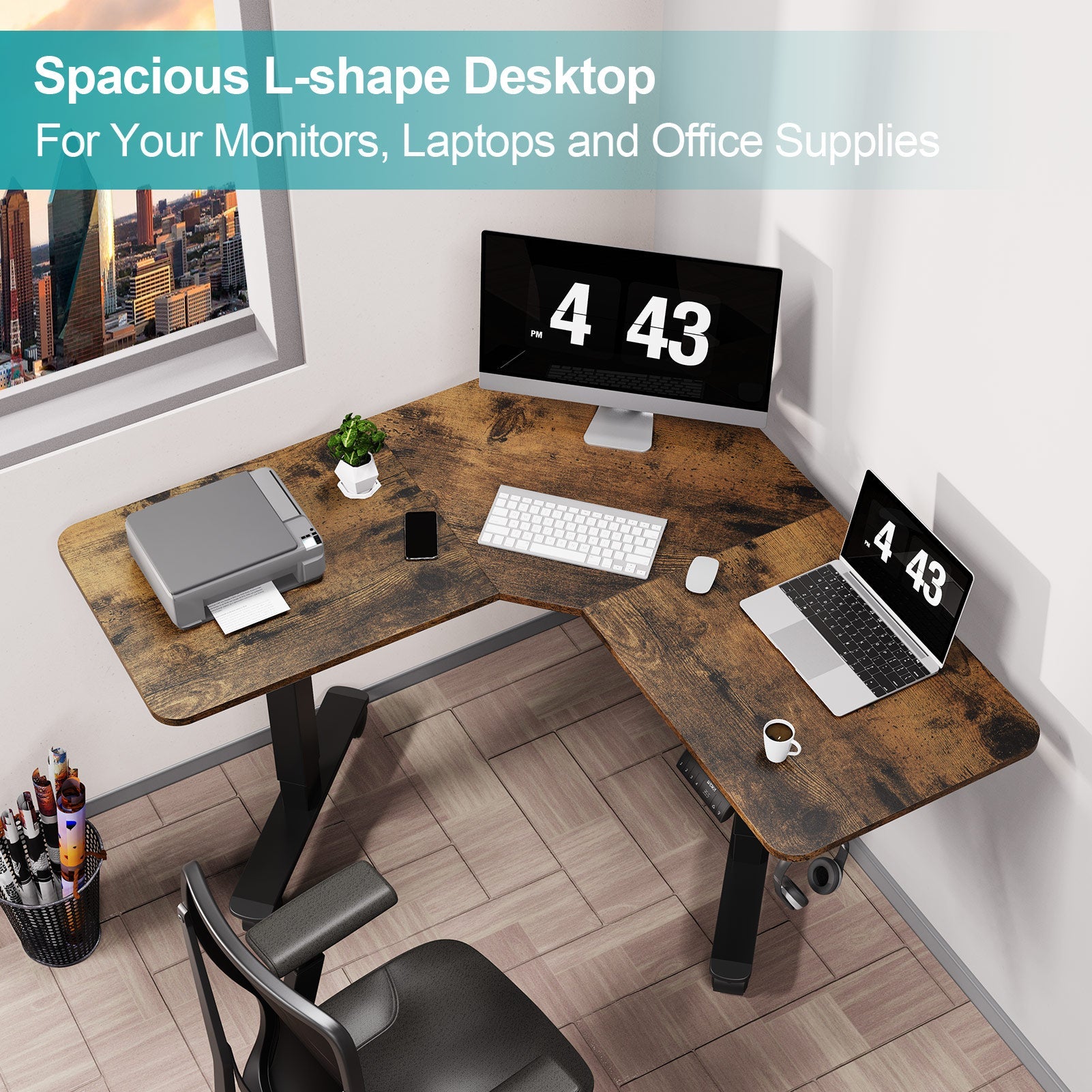 WOKA L Shaped Motorized Corner Standing Desk with Splice Board