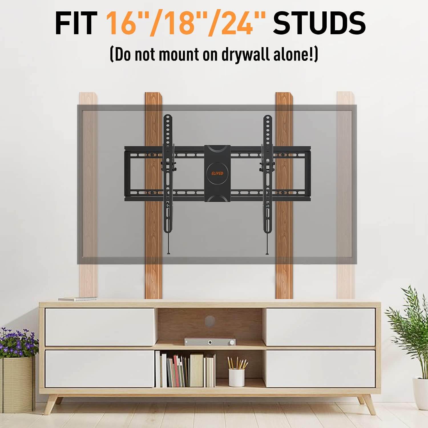 Tilting Wall Mount for Most 37-75 Inch Flat Screen Curved TVs, Universal Tilt TV Mount fits 16”, 18”, 24” Studs, Low Profile Bracket Max VESA 600x400mm
