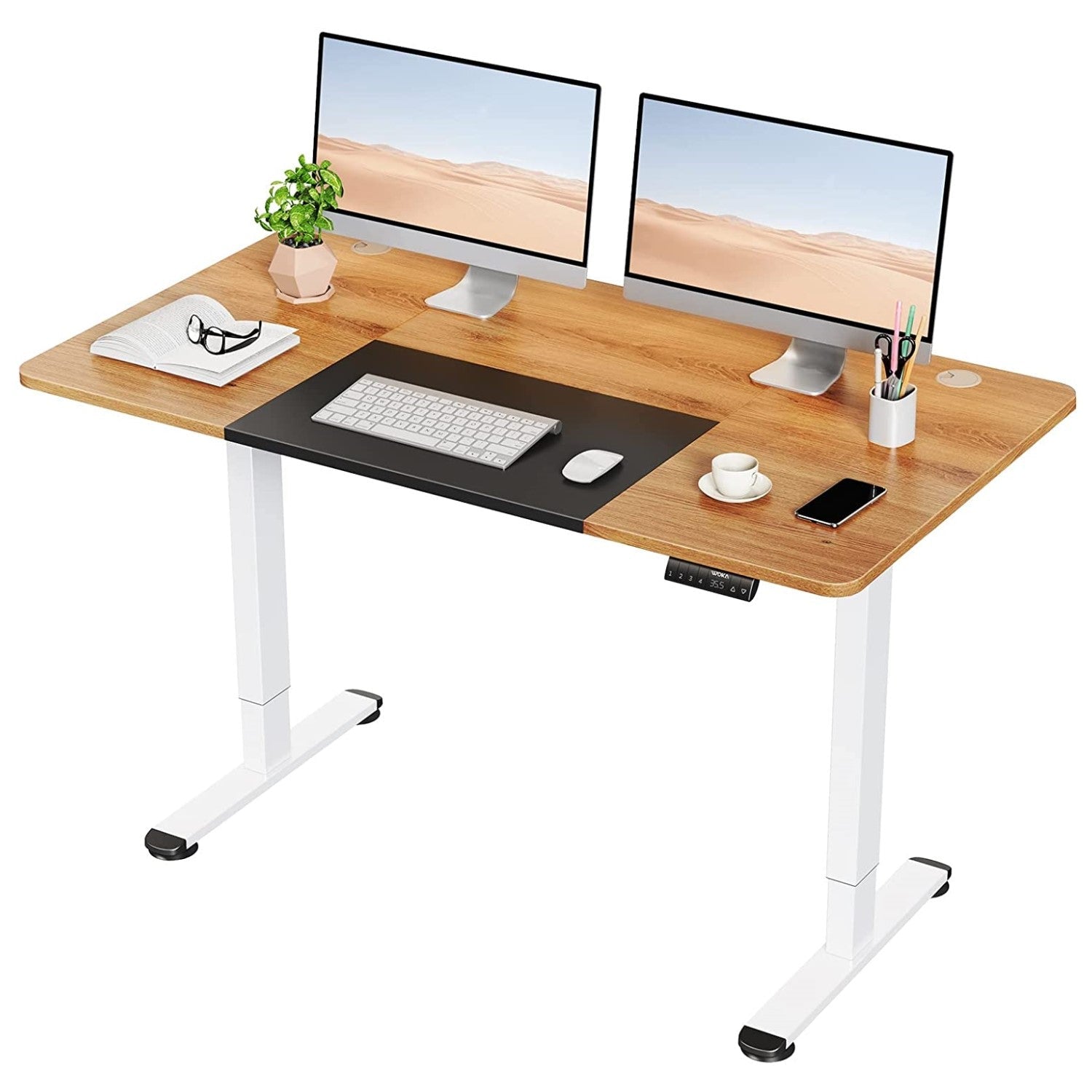 Deep Oak + Black Motorized Standing Desk