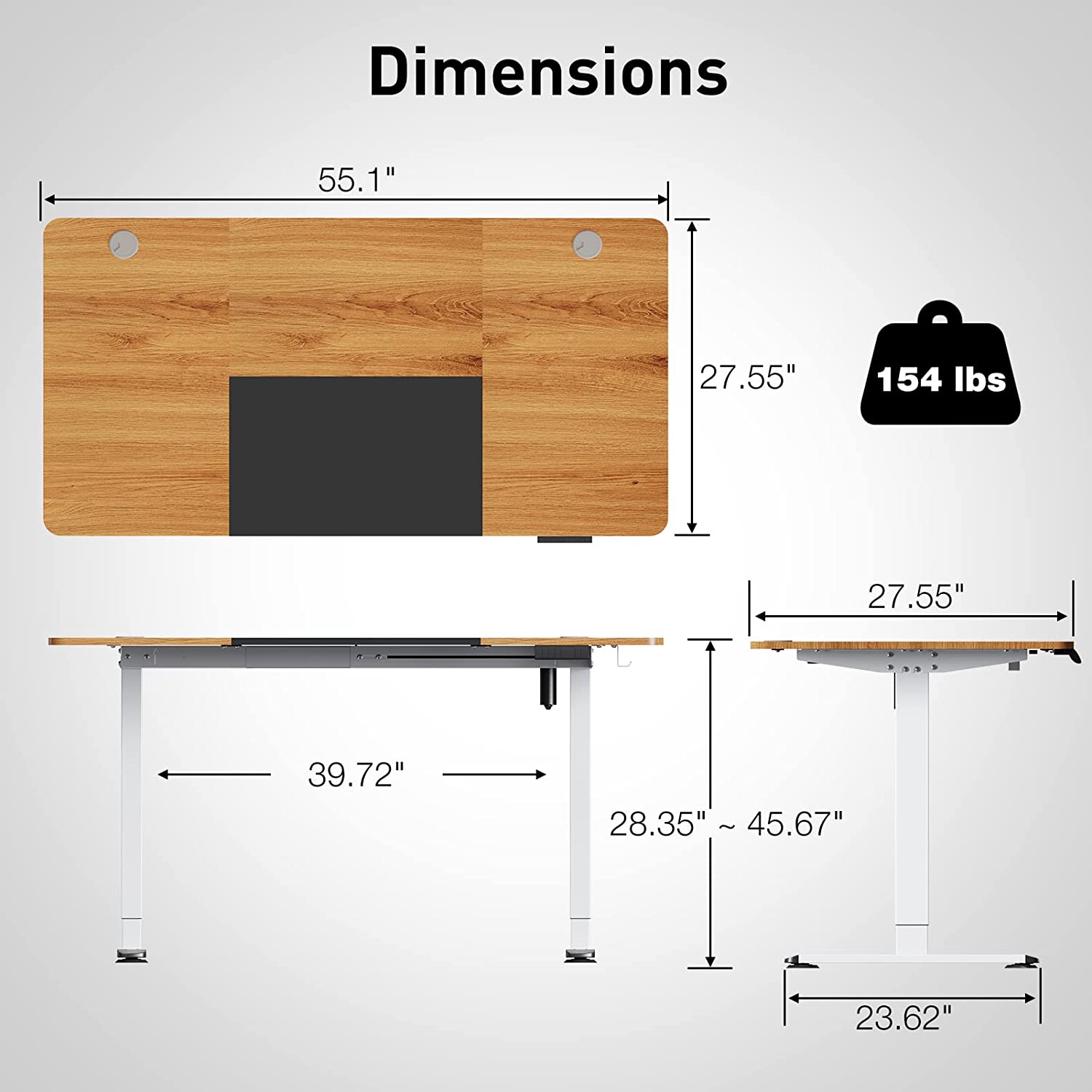 Deep Oak + Black 55 inch standing desk