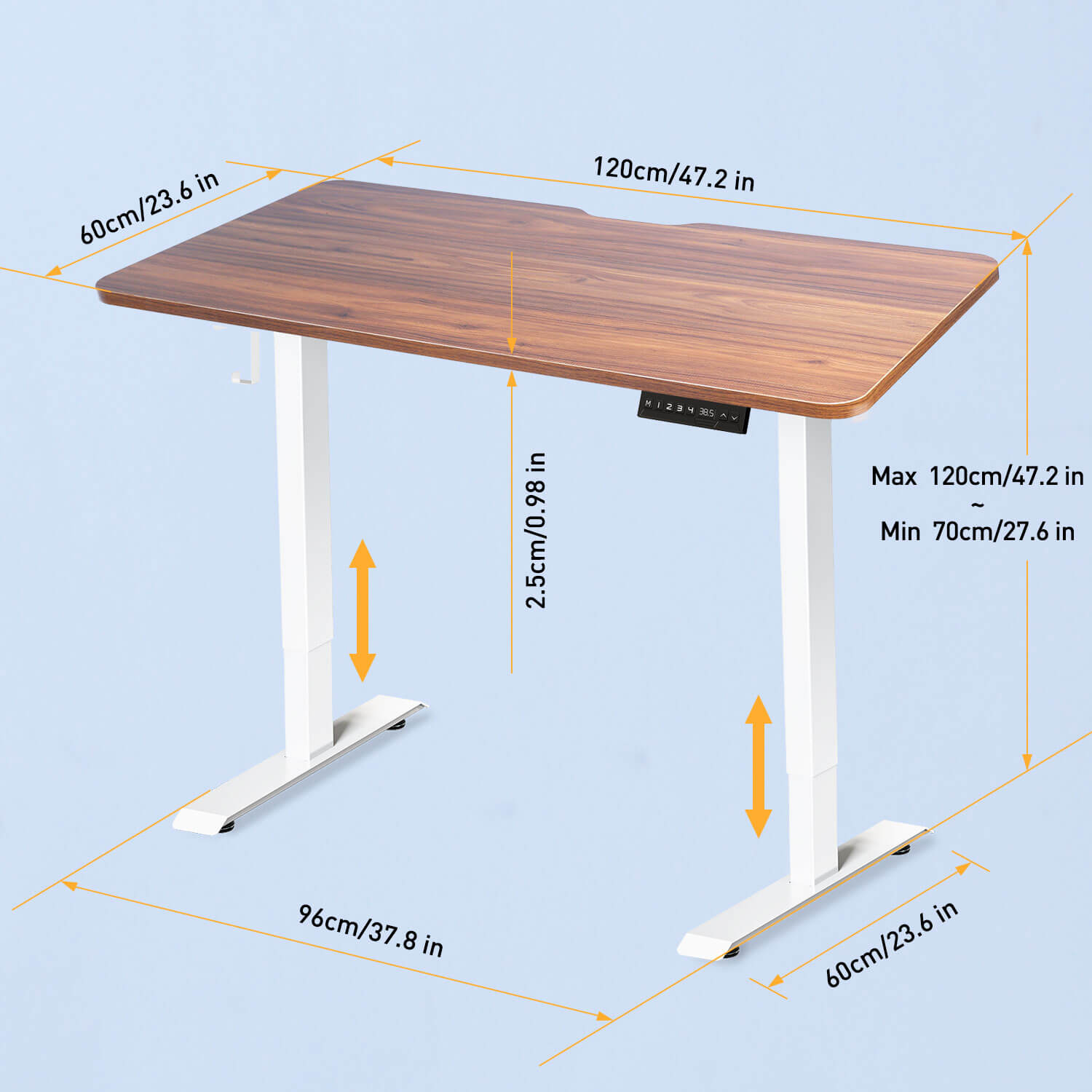 Walnut Top 48"x24" height adjustable standing desk