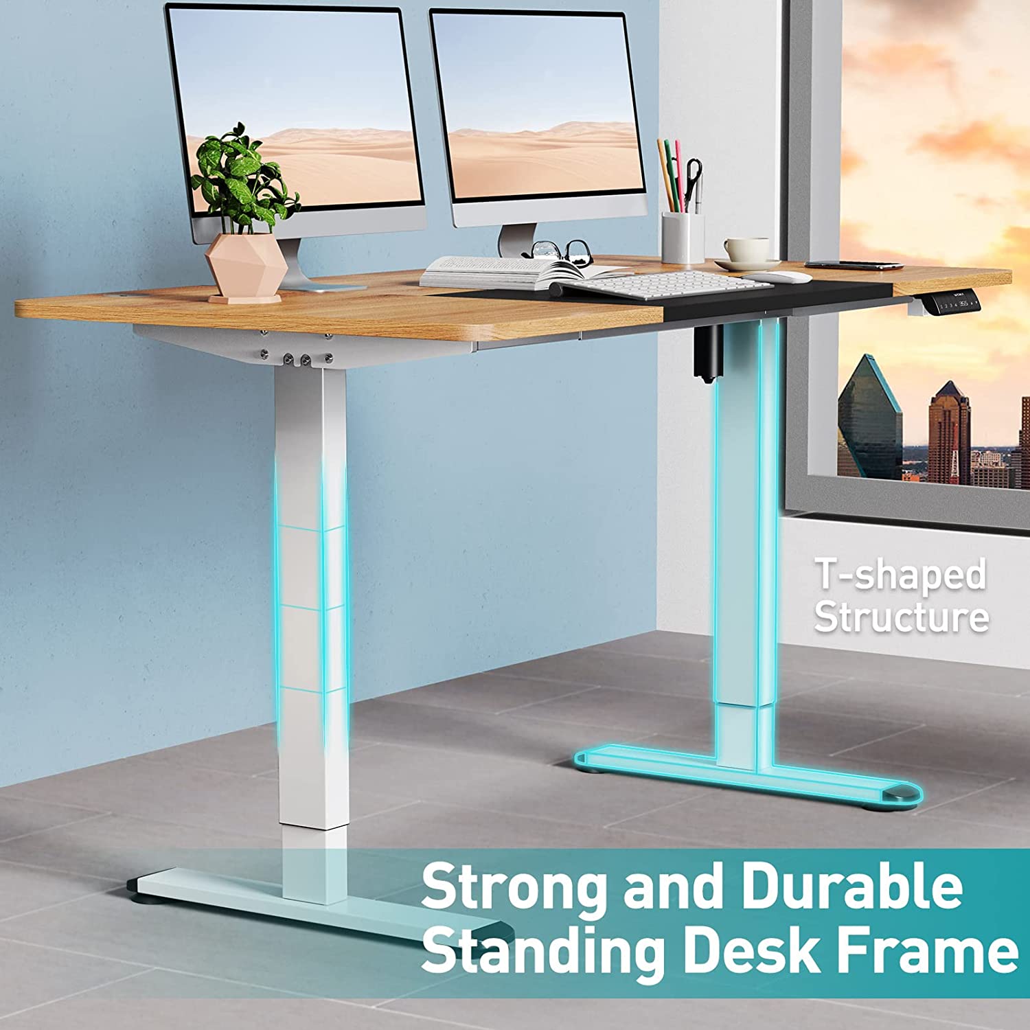 Deep Oak + Black sturdy stand up desk