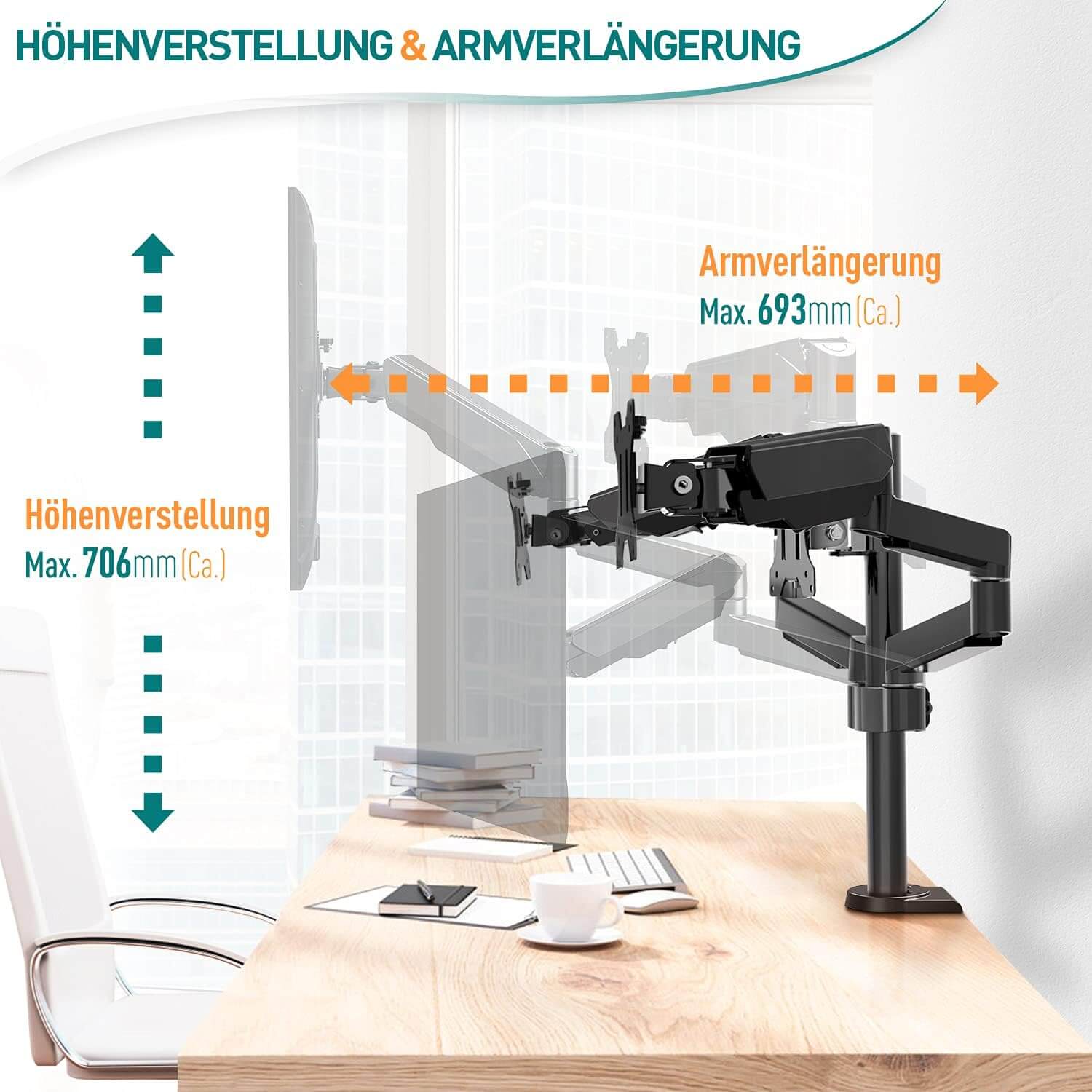 ELIVED Monitor Halterung 3 Monitore für 13-27 Zoll Bildschirme bis zu 8kg mit VESA 75/100, Monitor Arm EV006-DE