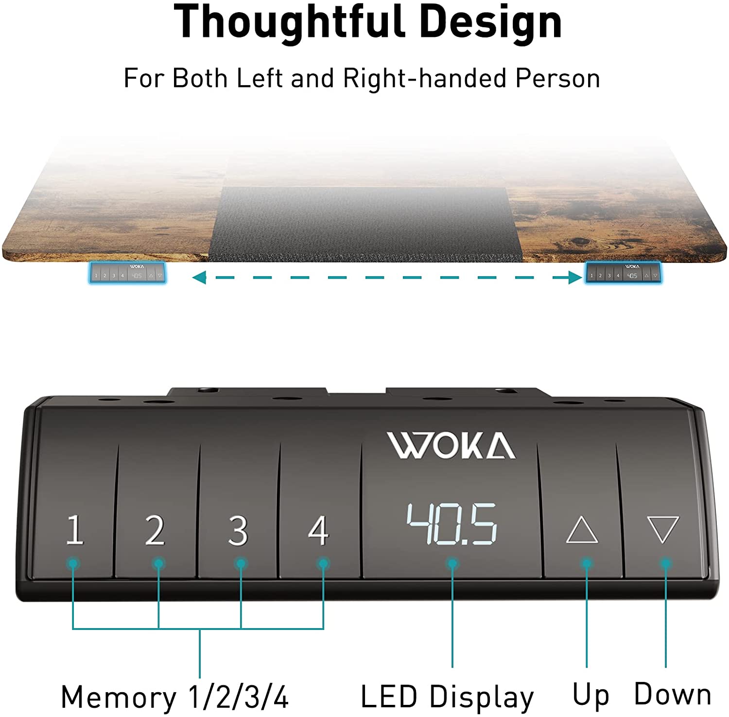 Rustic Brown + Black electric standing desk with memory keypad