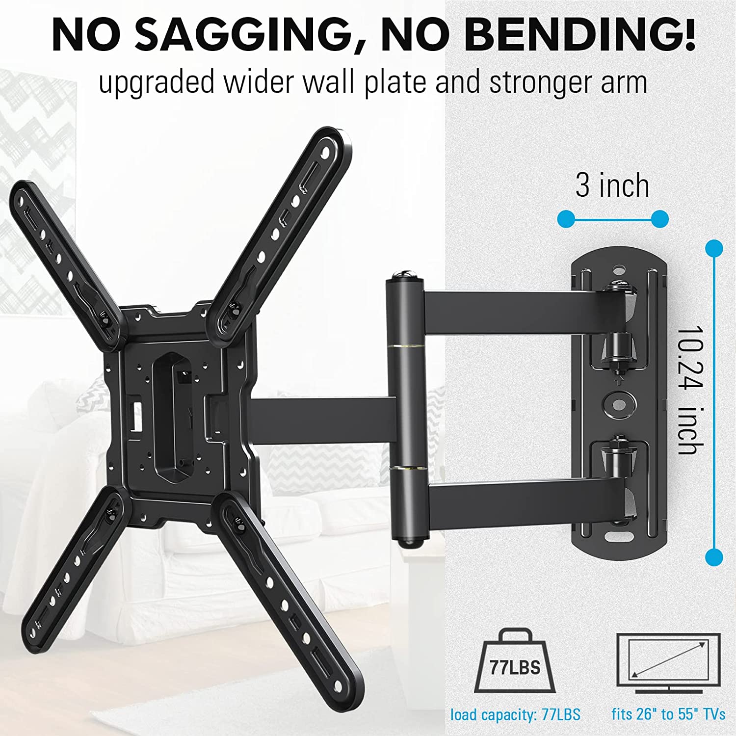 corner TV mount with upgraded wall plate and strong arm